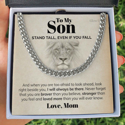 Glow Up Jewelry 316L Stainless Steel / Two-Toned Box To my Son - Stand Tall - Necklace Cuban Link Chain