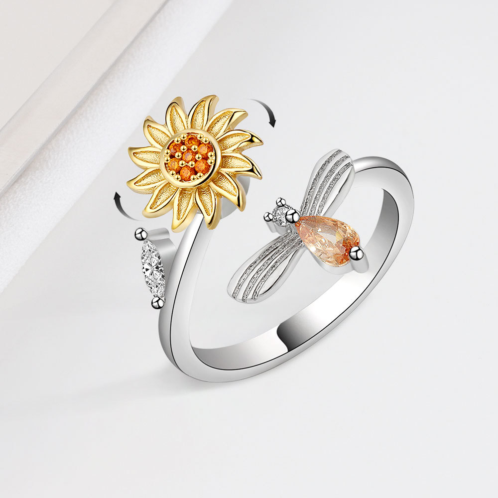 Fidget Glow – Ring Up Sunflower 925 Anxiety FloraSpin Store Silver - Sterling