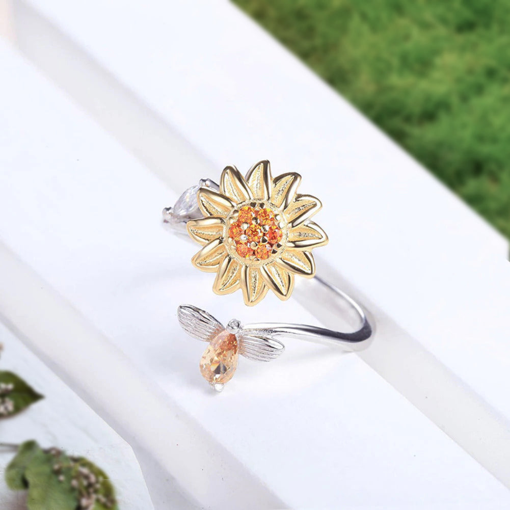 Glow Up Jewelry FloraSpin - 925 Sterling Silver Sunflower Fidget Anxiety Ring