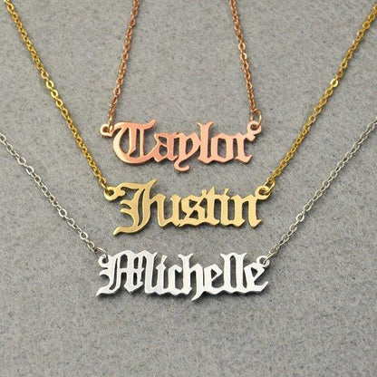 Glow Up Name Necklaces 18k Gold Plated / 16" - (40cm) Old English Name Necklace
