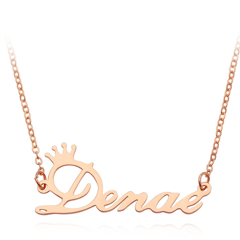 Glow Up Name Necklaces Rose Gold Color / 45 cm Custom Crown Name Necklace