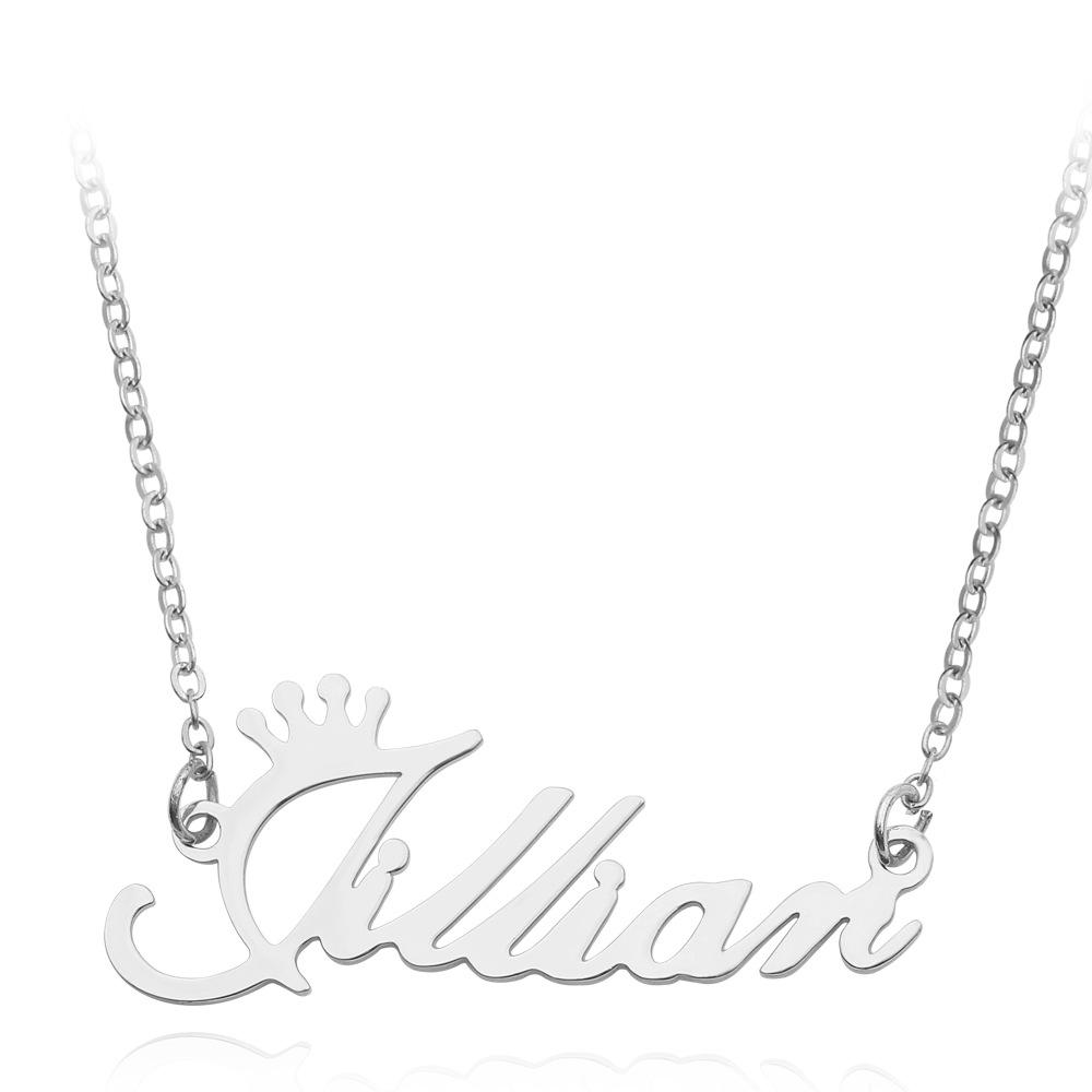 Glow Up Name Necklaces Silver Color / 45 cm Custom Crown Name Necklace