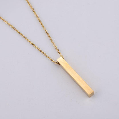 Glow Up Pendant Necklaces Gold Tone / Name Engrave 1 side 3D Engraved Bar Necklace
