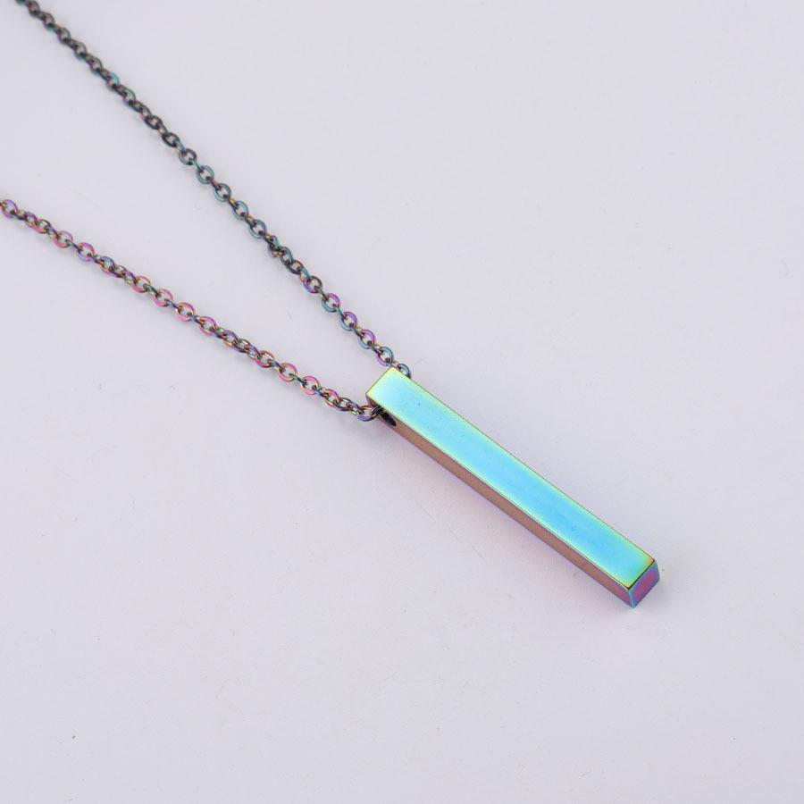 Glow Up Pendant Necklaces Iridescent / Name Engrave 1 side 3D Engraved Bar Necklace