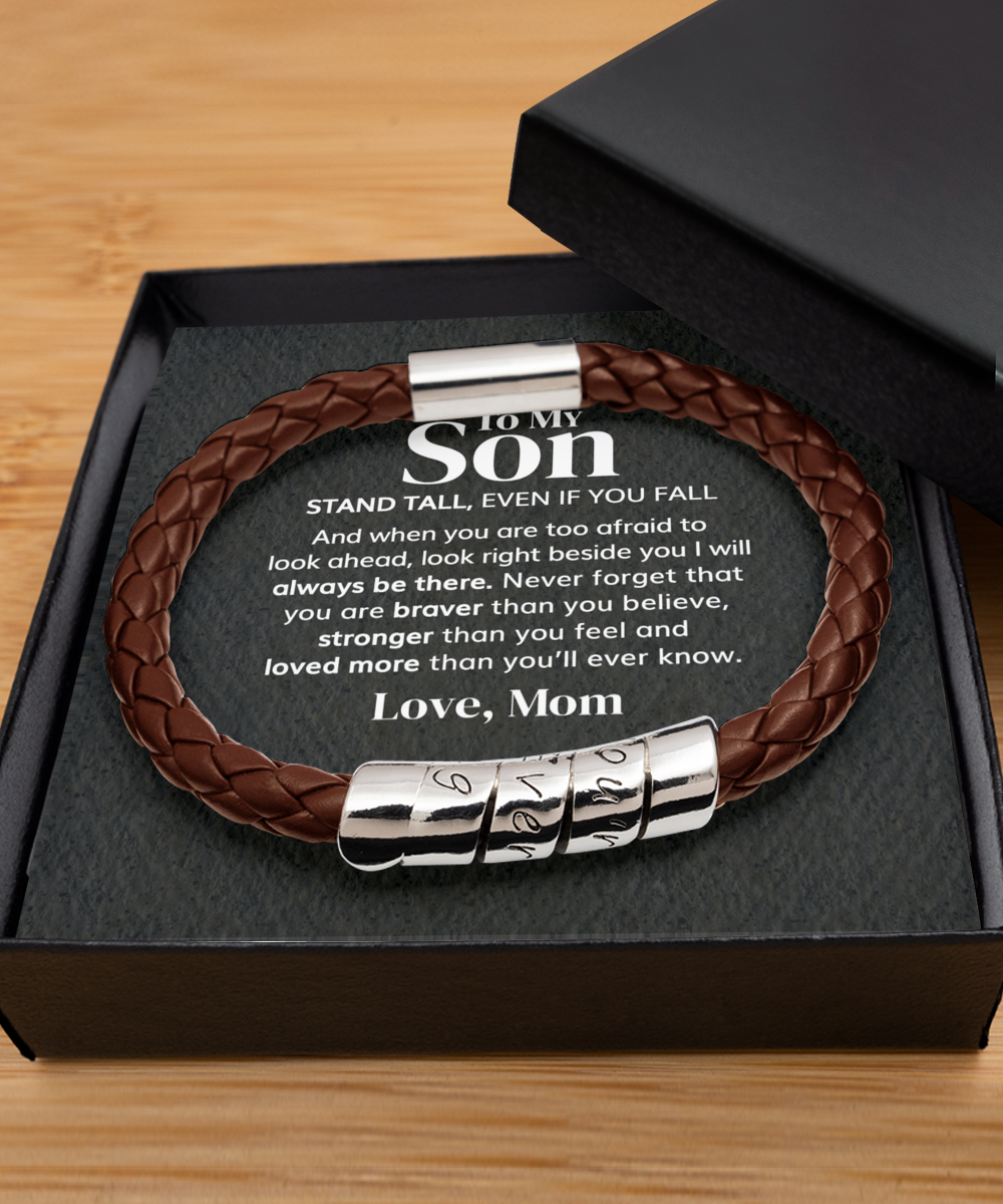 GlowUp Classic Jewelry To my Son - Stand tall - Vegan Leather Bracelet