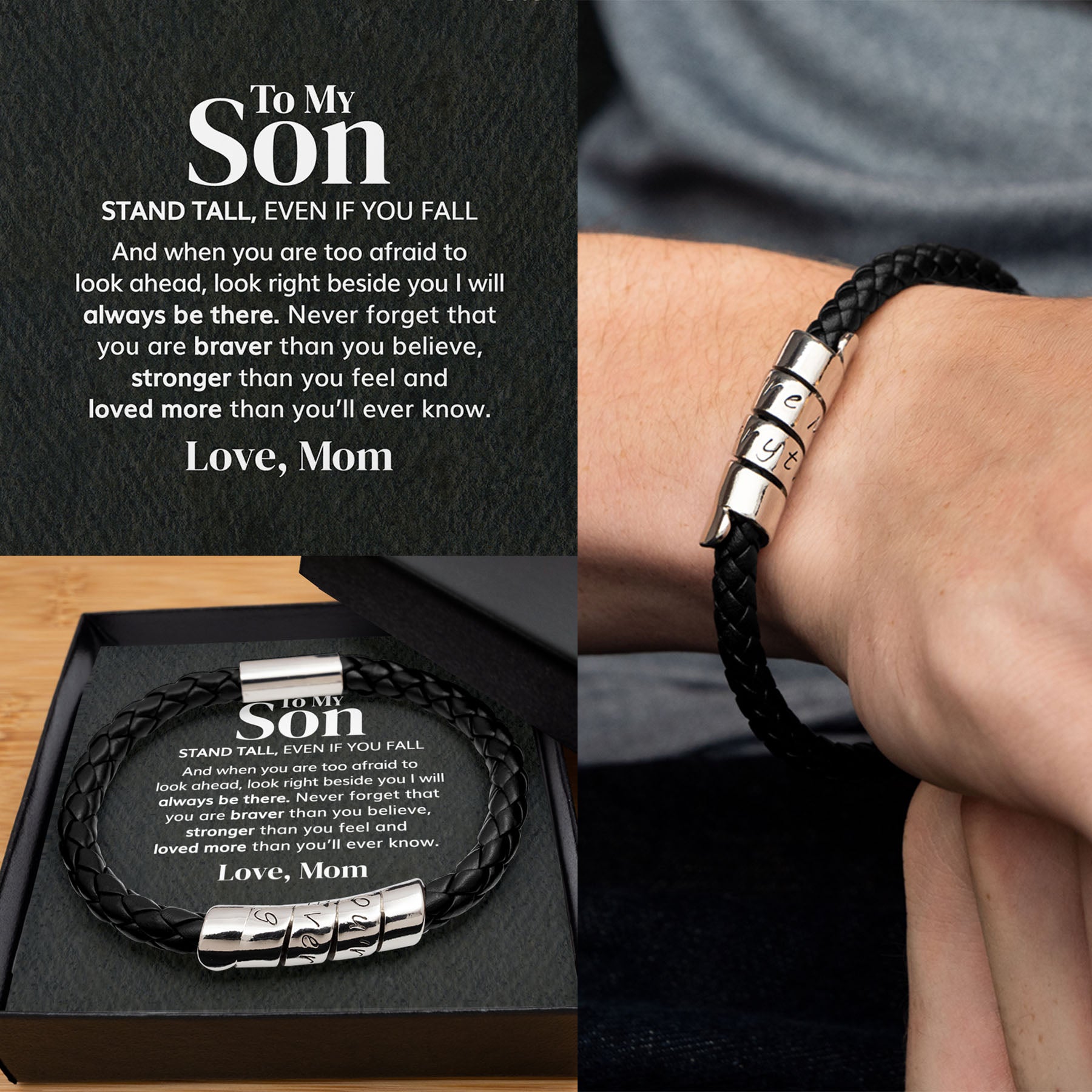 GlowUp Classic Jewelry To my Son - Stand tall - Vegan Leather Bracelet