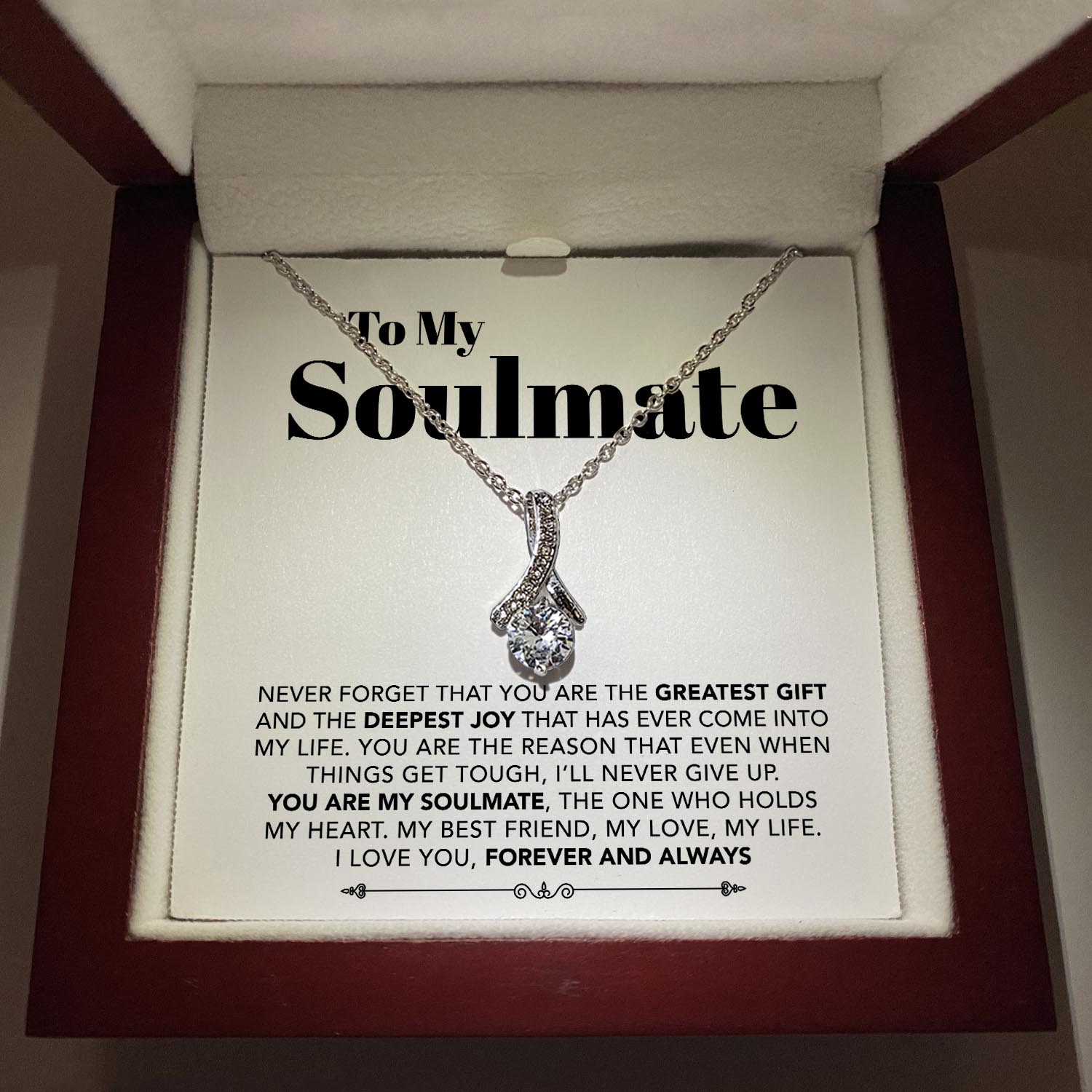 GlowUp Luxury LED Box To My Soulmate - My Best Friend, My Love, My Life - Ribbon Necklace