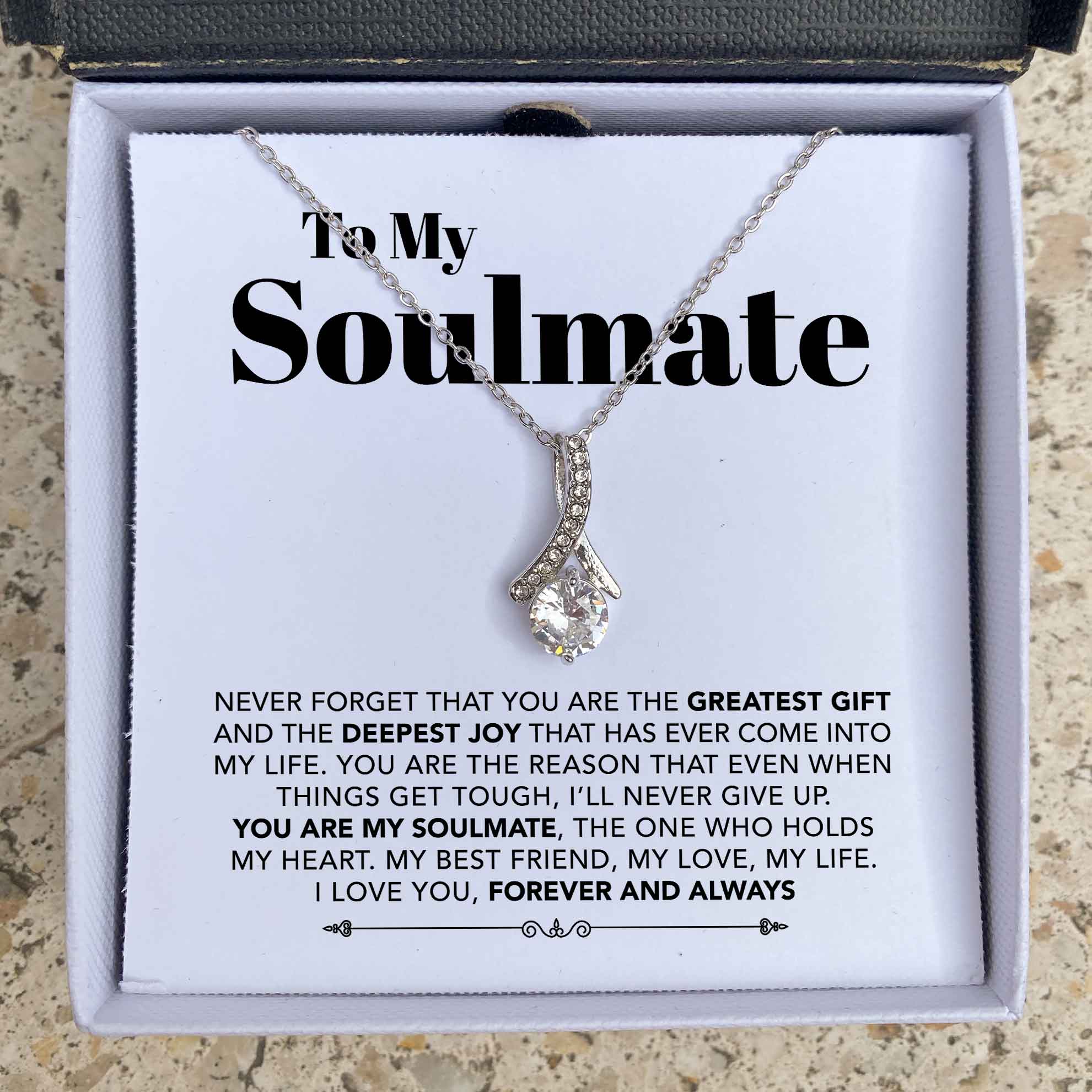 GlowUp Two-Toned Box To My Soulmate - My Best Friend, My Love, My Life - Ribbon Necklace