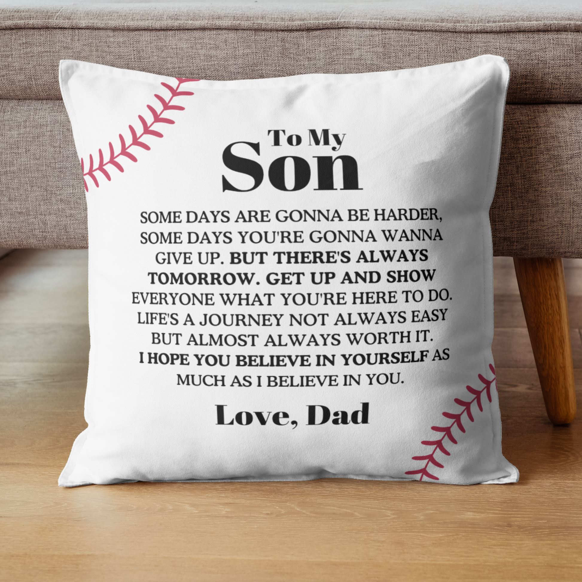 Printify Home Decor 14" × 14" To My Son from Dad - Get Up Baseball - Square Pillow