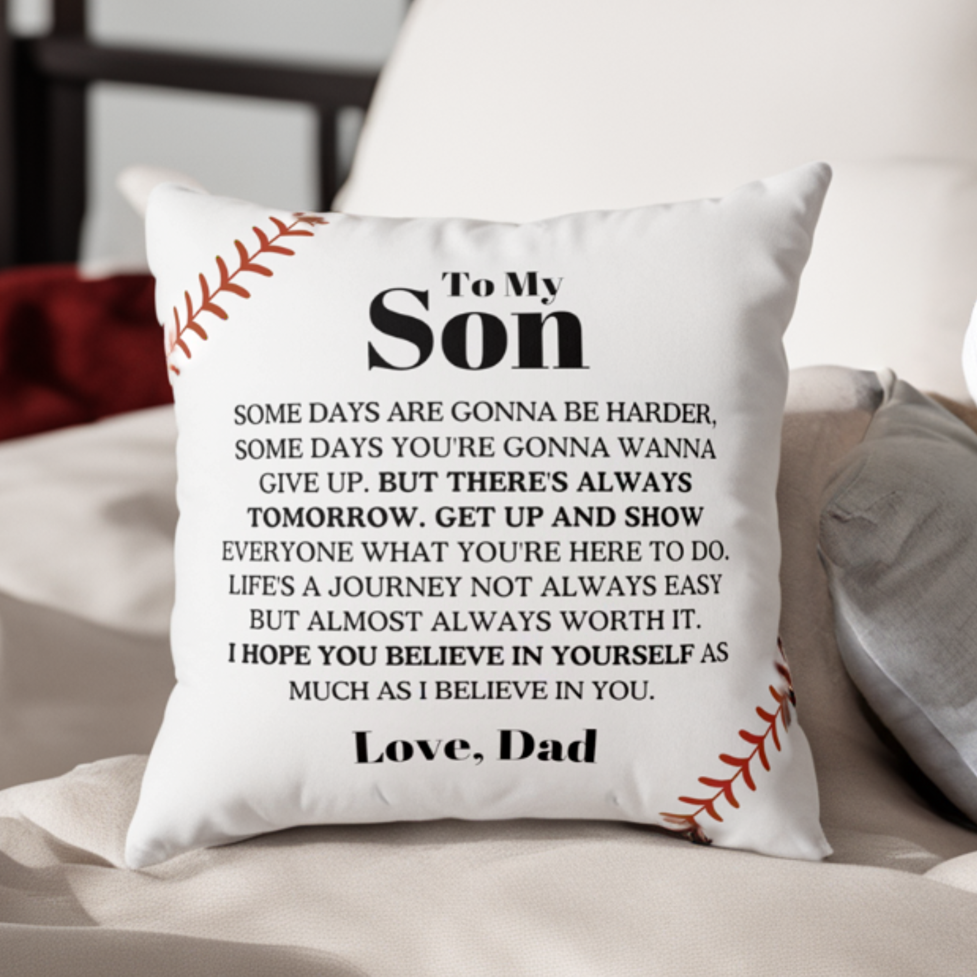 Printify Home Decor To My Son from Dad - Get Up Baseball - Square Pillow