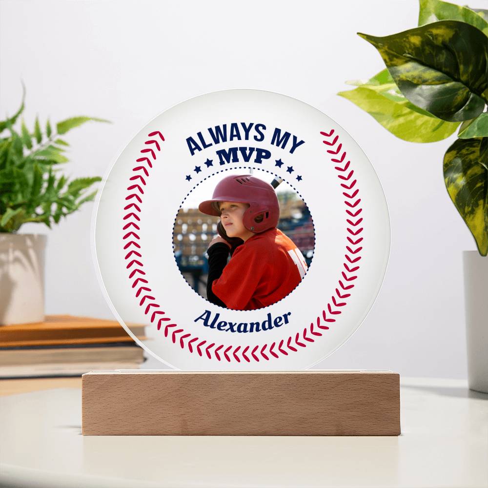 ShineOn Fulfillment Acrylic Wooden Base To my Son - Always my MVP Photo Baseball - Custom Circle Acrylic Plaque