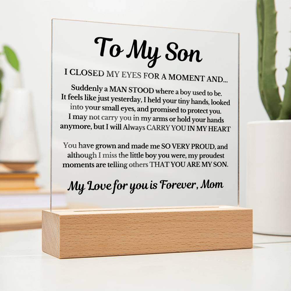 ShineOn Fulfillment Acrylic Wooden Base To my Son from Mom - So Very Proud - Square Acrylic Plaque
