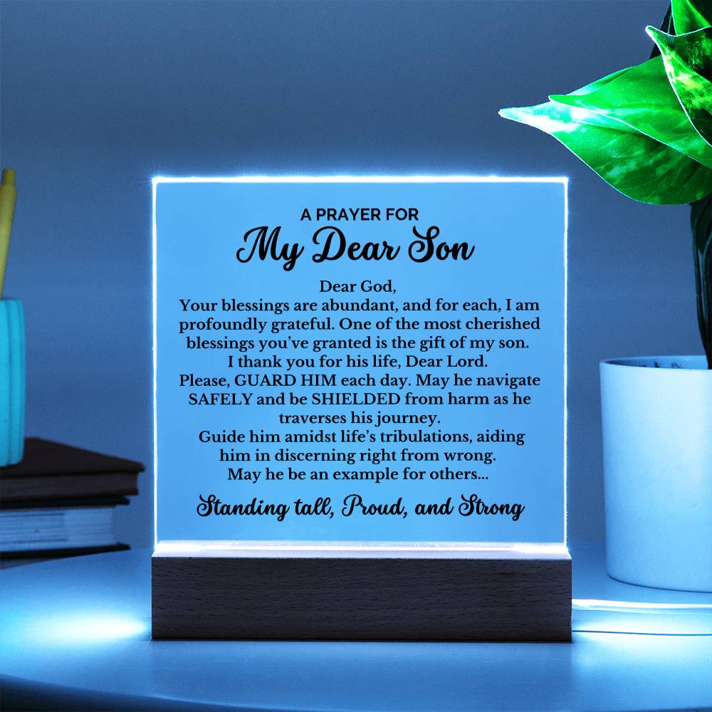 ShineOn Fulfillment Acrylic Wooden LED Base To my Son - A Prayer for my Dear Son - Square Acrylic Plaque