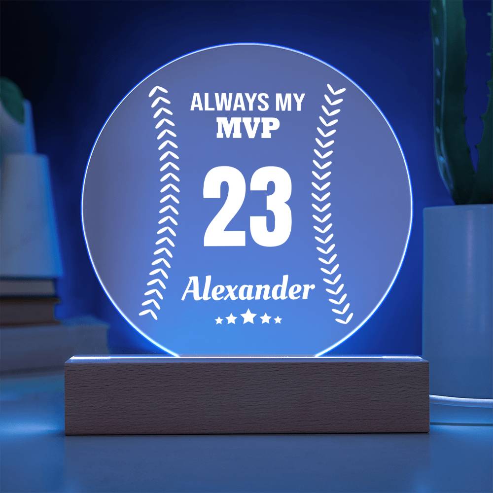 ShineOn Fulfillment Acrylic Wooden LED Base To my Son Always my MVP Baseball - Custom Circle Acrylic Plaque