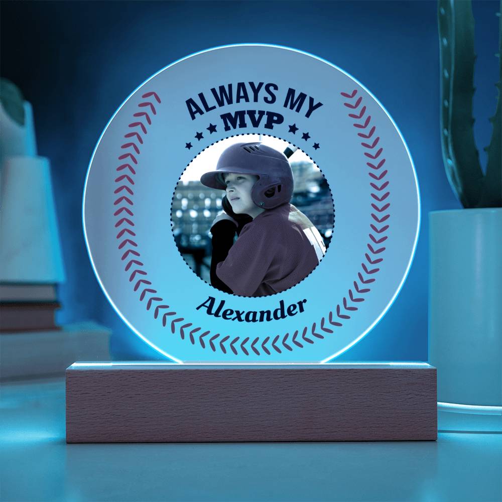 ShineOn Fulfillment Acrylic Wooden LED Base To my Son - Always my MVP Photo Baseball - Custom Circle Acrylic Plaque