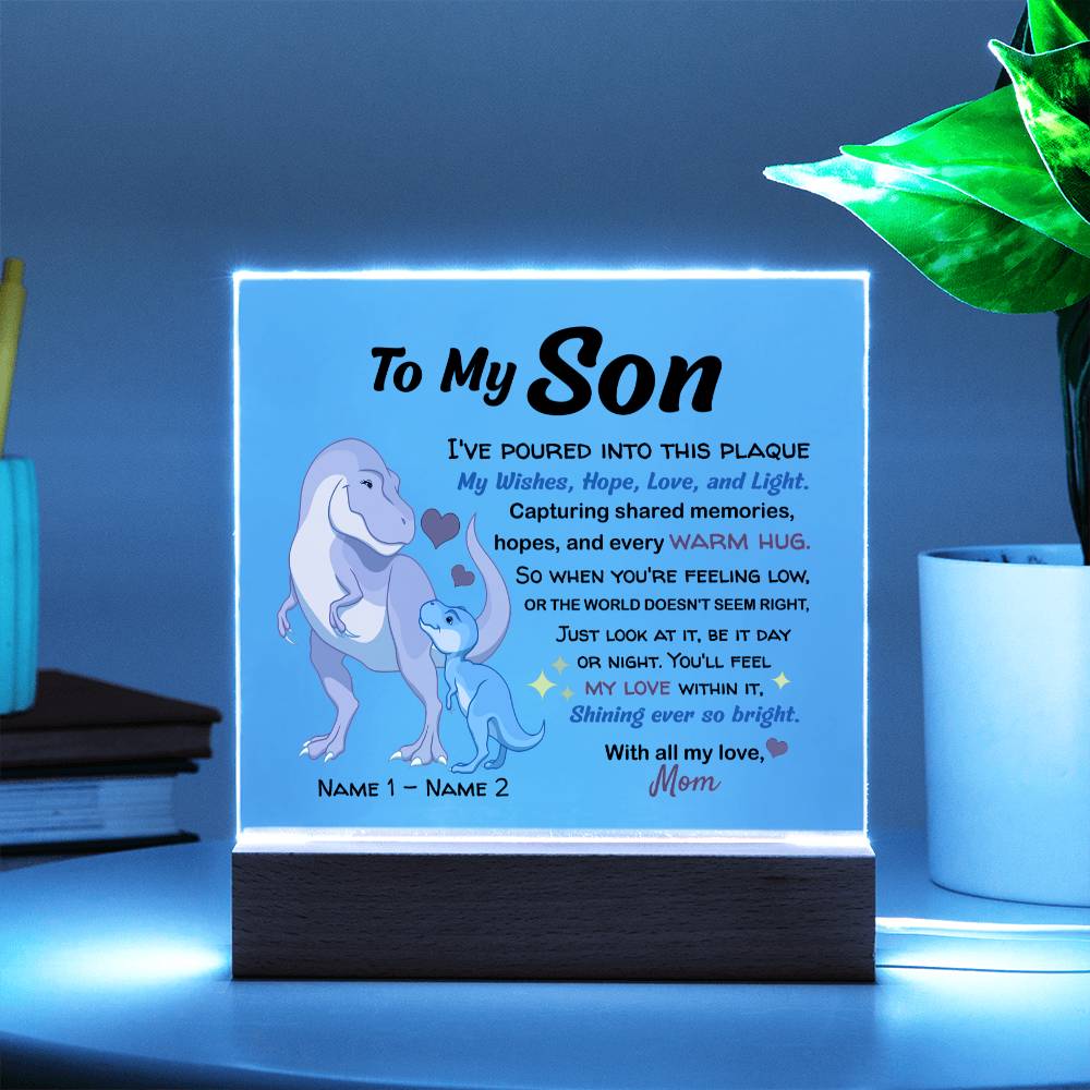 ShineOn Fulfillment Acrylic Wooden LED Base To my Son - Hope, Love, and Light - Custom Square Acrylic Plaque