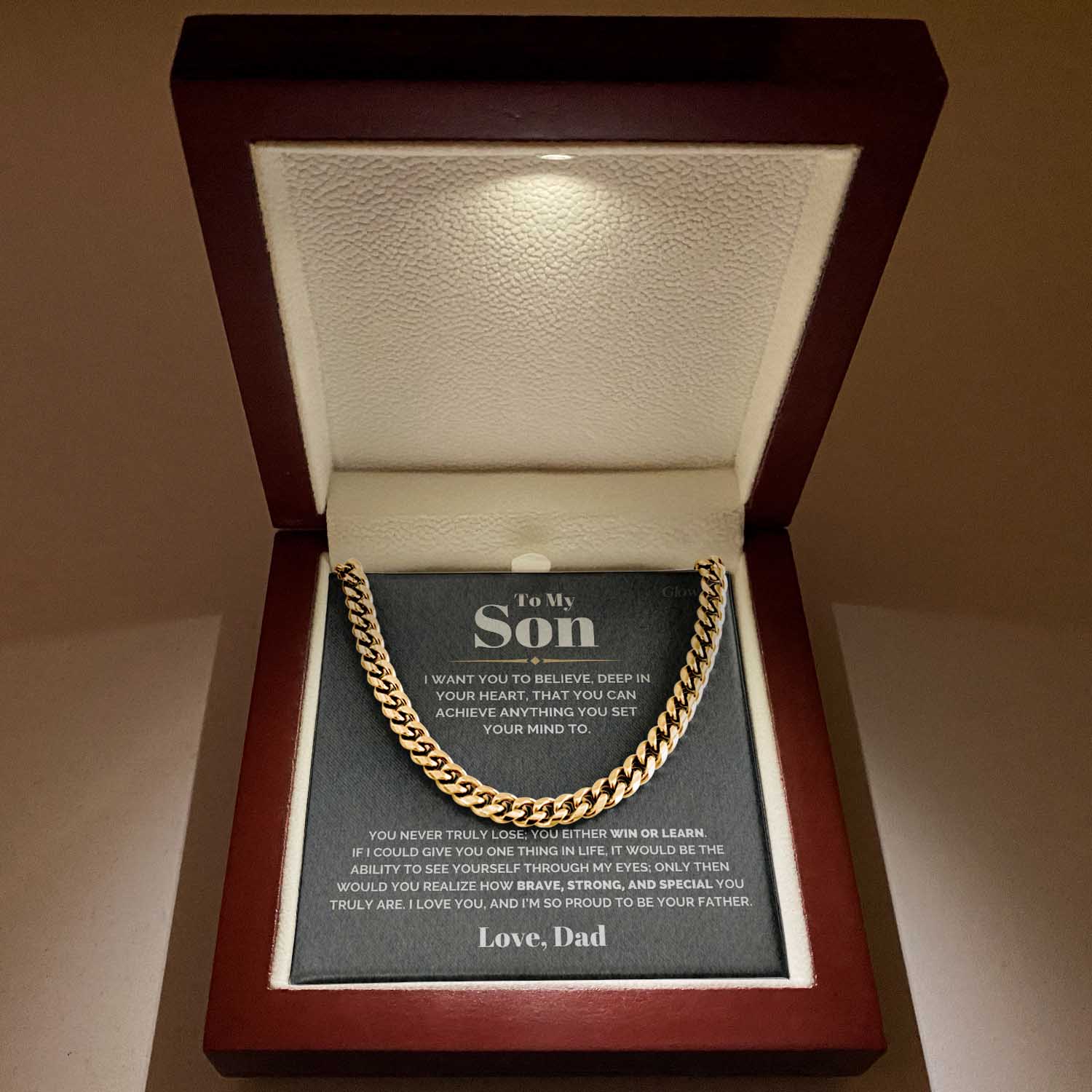 ShineOn Fulfillment Cuban Link Chain 14K Yellow Gold Finish / Luxury Box Proud to be your Father Cuban Chain Necklace | Strengthen Dad-Son Bond