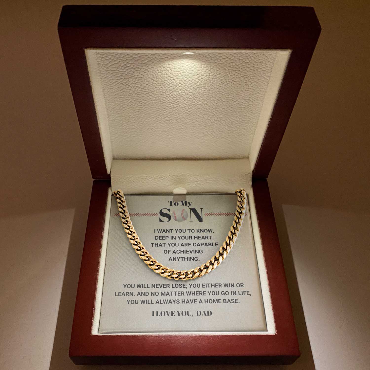 ShineOn Fulfillment Cuban Link Chain 14K Yellow Gold Finish / Luxury Box To my Son from Dad - Home Base - 5mm Cuban Link Chain