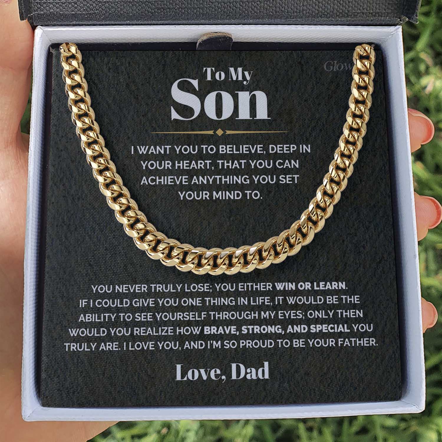 ShineOn Fulfillment Cuban Link Chain 14K Yellow Gold Finish / Standard Box Proud to be your Father Cuban Chain Necklace | Strengthen Dad-Son Bond