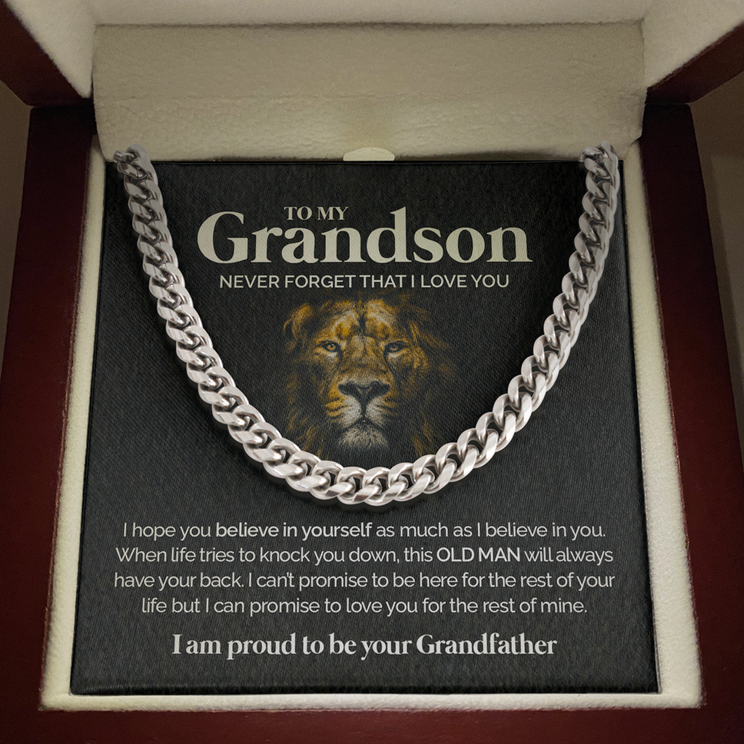 ShineOn Fulfillment Cuban Link Chain Stainless Steel / Luxury Box To My Grandson - Believe in yourself - Cuban Link Chain