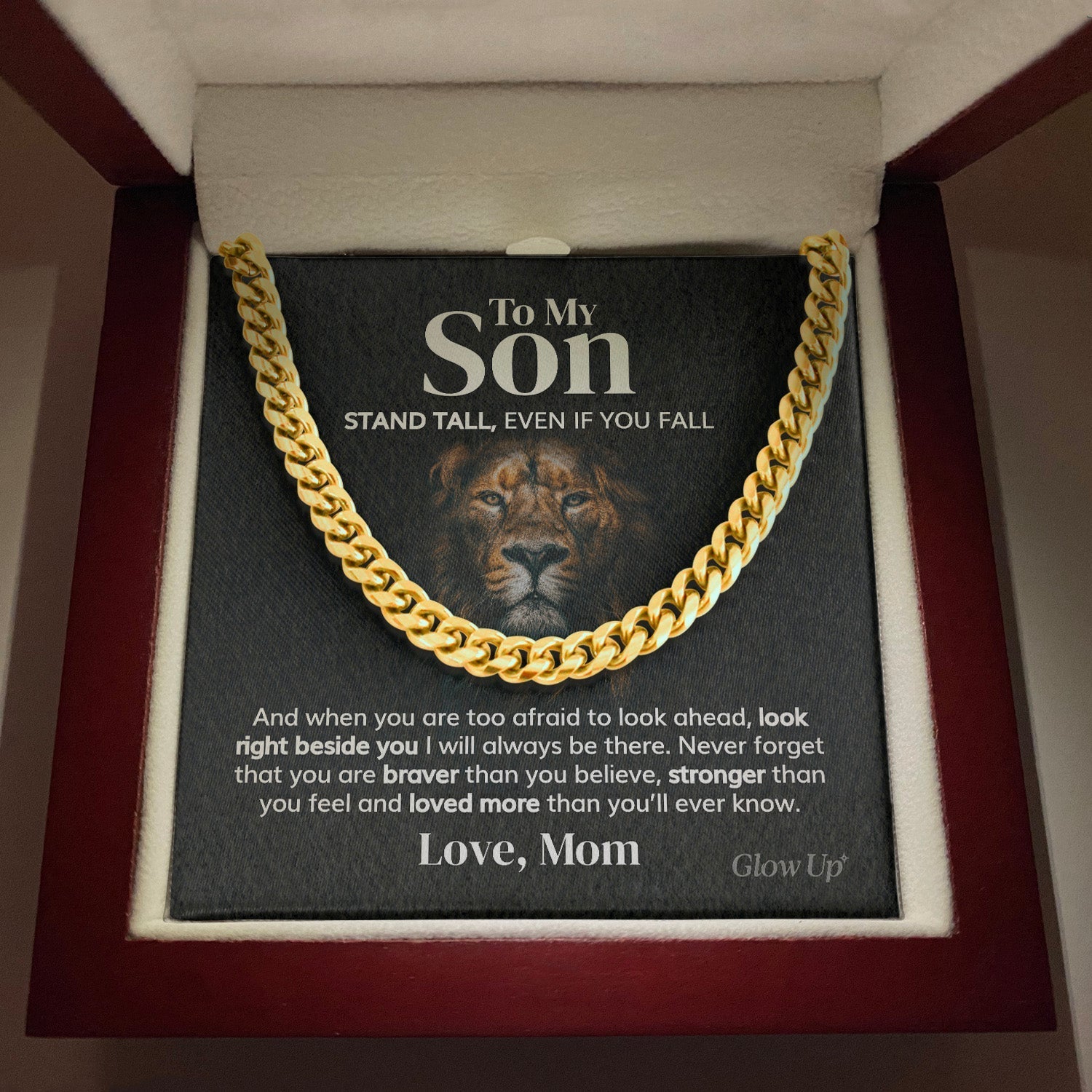 ShineOn Fulfillment Jewelry 14K Gold Over Stainless Steel Cuban Link Chain / Luxury Box To My Son - Stand Tall - From Mom - Cuban Link Chain