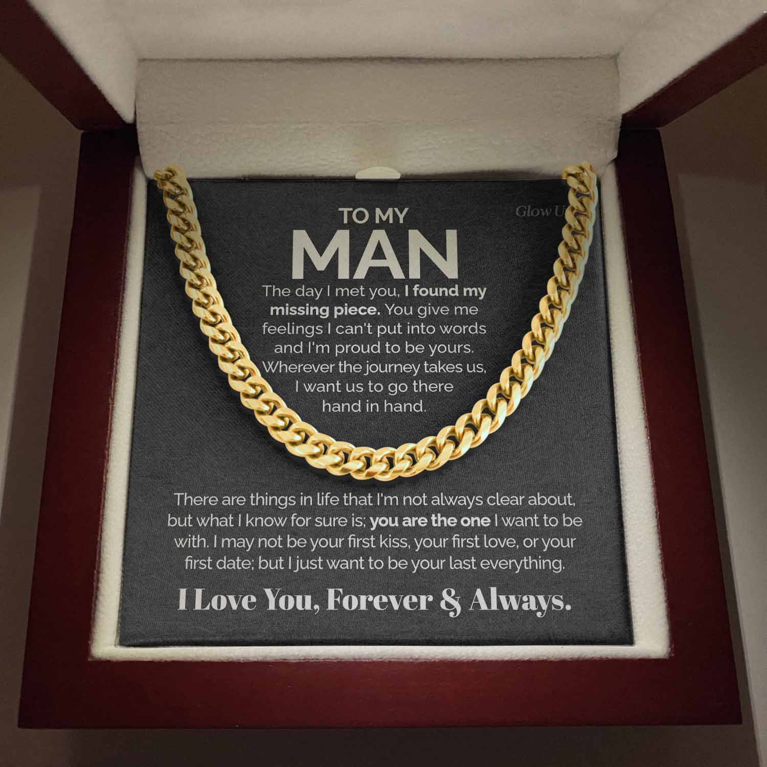 ShineOn Fulfillment Jewelry 14K Gold Over Stainless Steel / Luxury Box To my Man - I found my missing piece - Cuban Link Chain