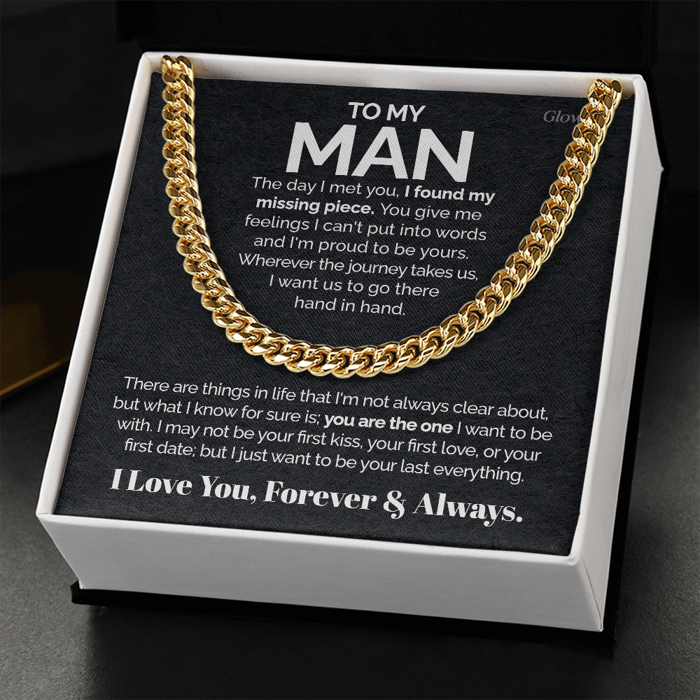 ShineOn Fulfillment Jewelry 14K Gold Over Stainless Steel / Two-Toned Box To my Man - I found my missing piece - Cuban Link Chain