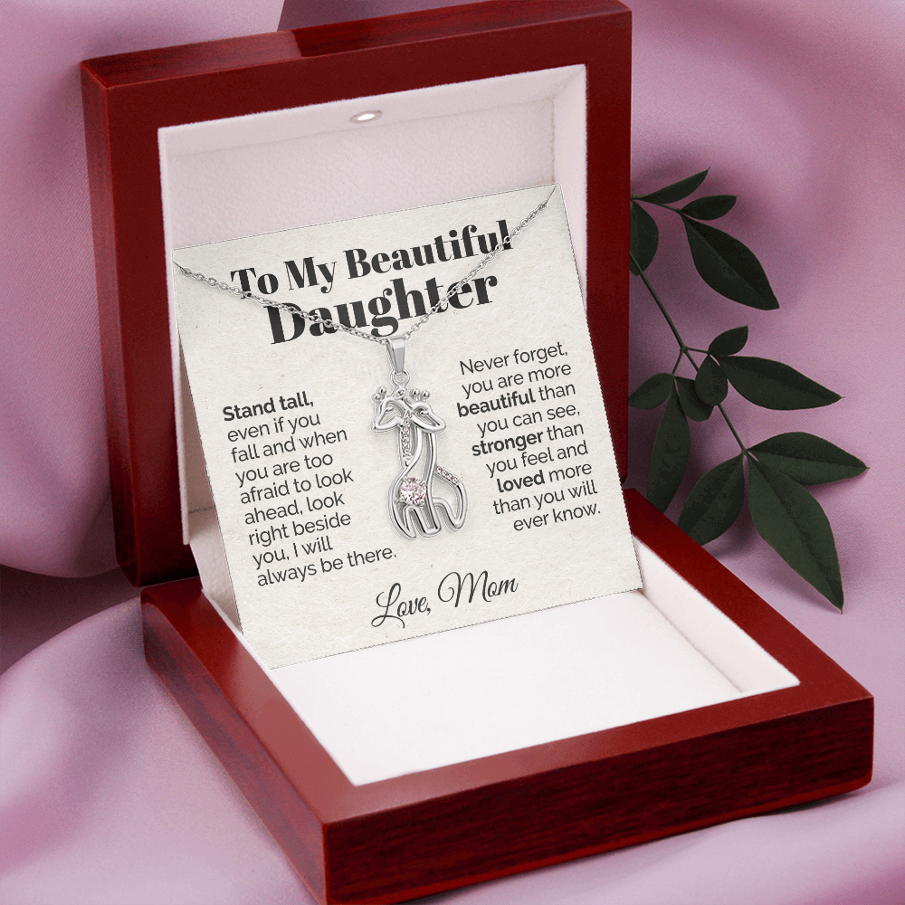 ShineOn Fulfillment Jewelry 14K White Gold Finish / Luxury Box To My Beautiful Daughter - Stand Tall - Graceful Love Giraffe Necklace