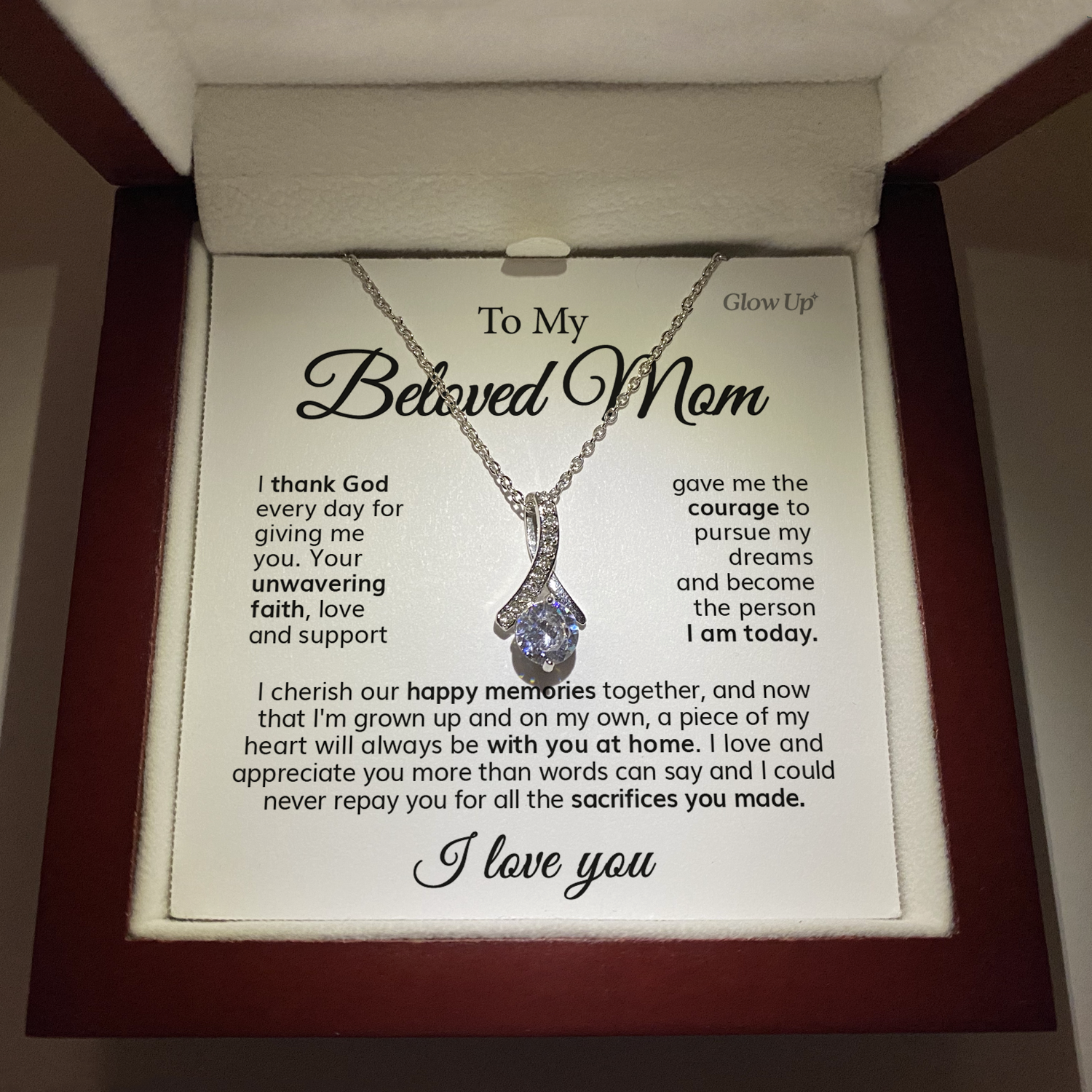 ShineOn Fulfillment Jewelry 14K White Gold Finish / Luxury Box To My Beloved Mom - Love and Appreciate You - Ribbon Necklace