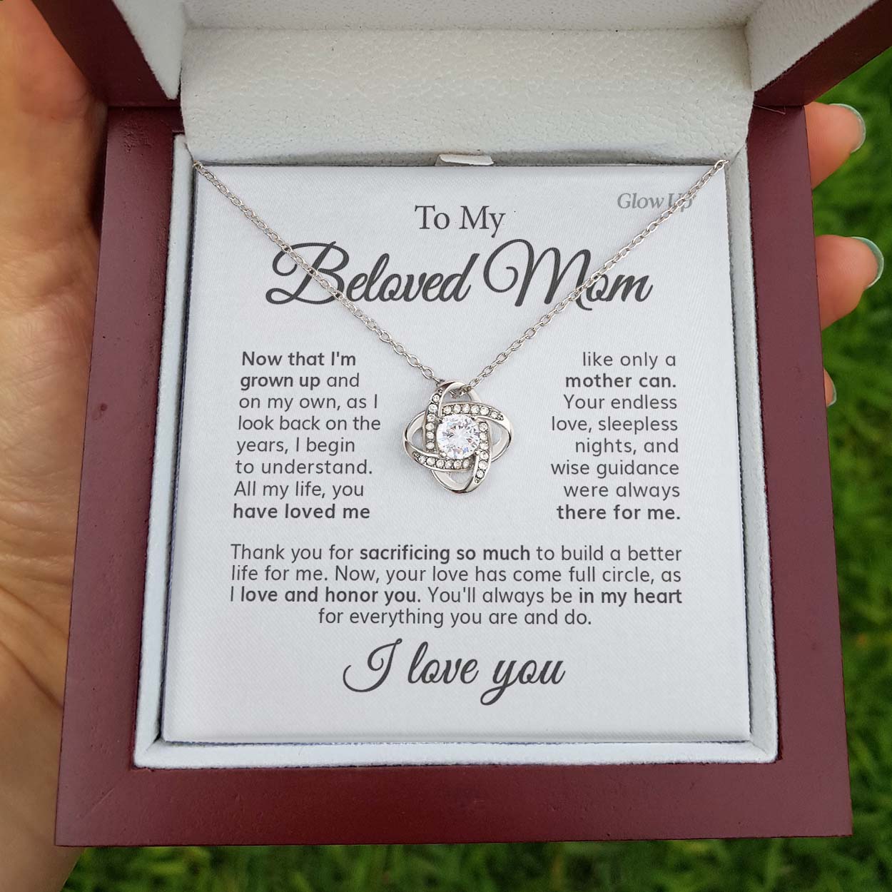 ShineOn Fulfillment Jewelry 14K White Gold Finish / Luxury Box To My Beloved Mom - Your Endless Love  - Love Knot Necklace