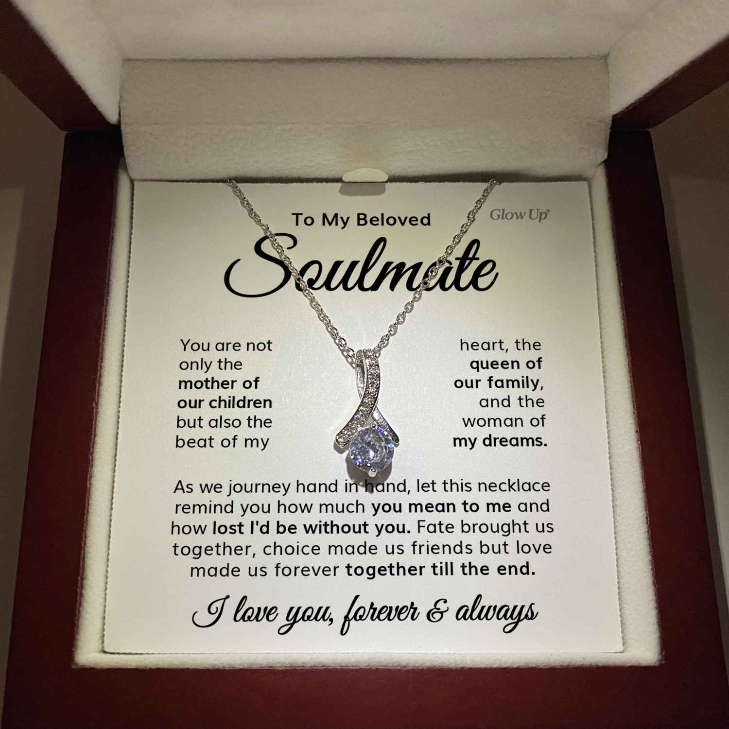 ShineOn Fulfillment Jewelry 14K White Gold Finish / Luxury Box To My Beloved Soulmate - Ribbon Necklace
