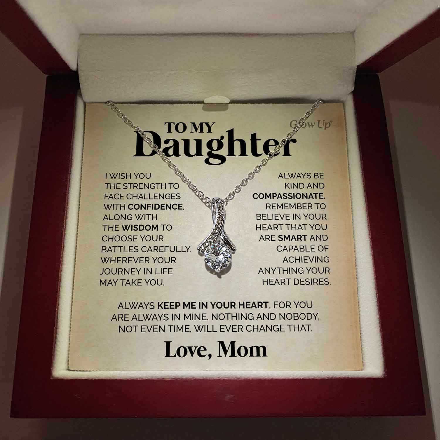 ShineOn Fulfillment Jewelry 14K White Gold Finish / Luxury Box To My Daughter - Keep me in your heart - Ribbon necklace