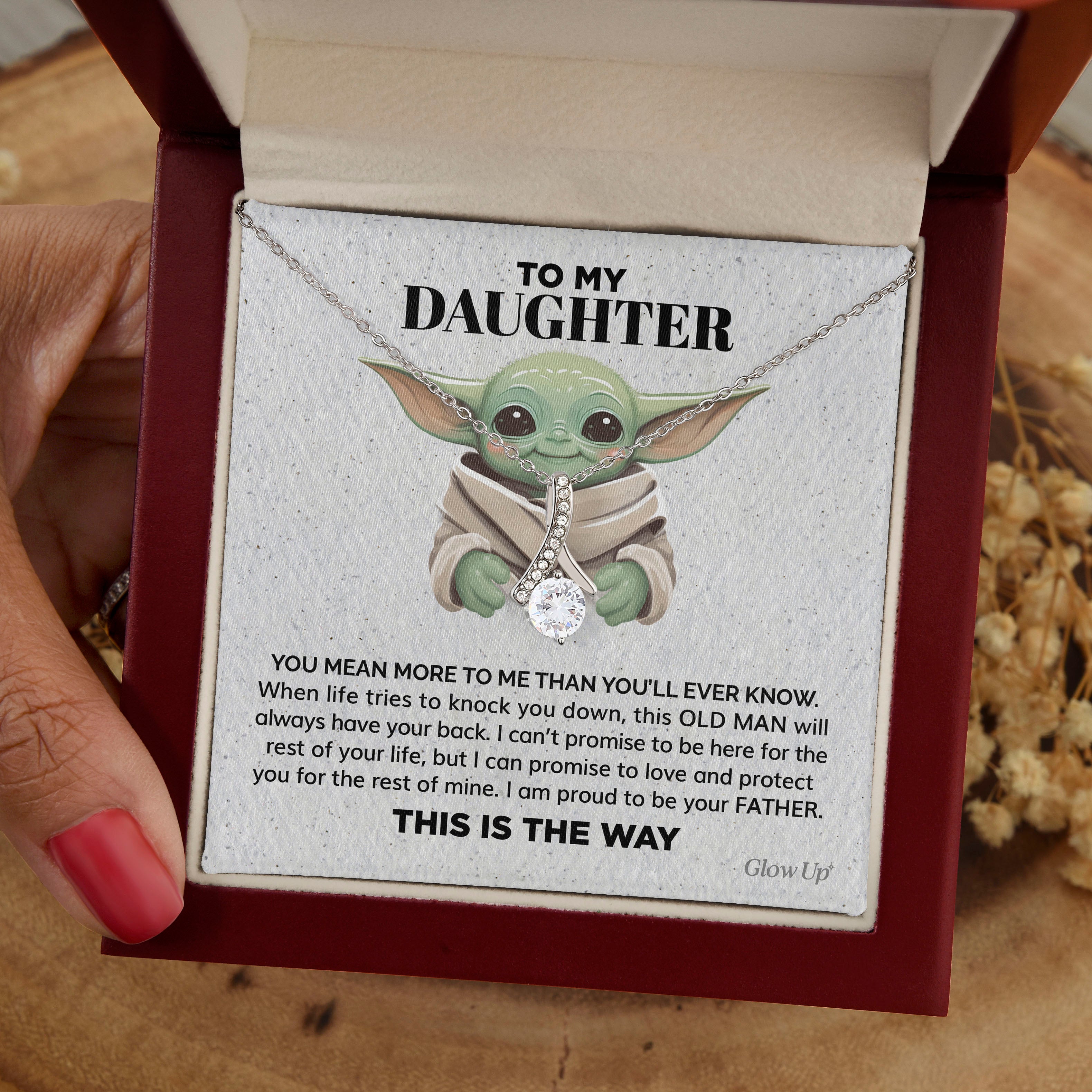 ShineOn Fulfillment Jewelry 14K White Gold Finish / Luxury Box To my Daugther - This is the way - Ribbon Necklace
