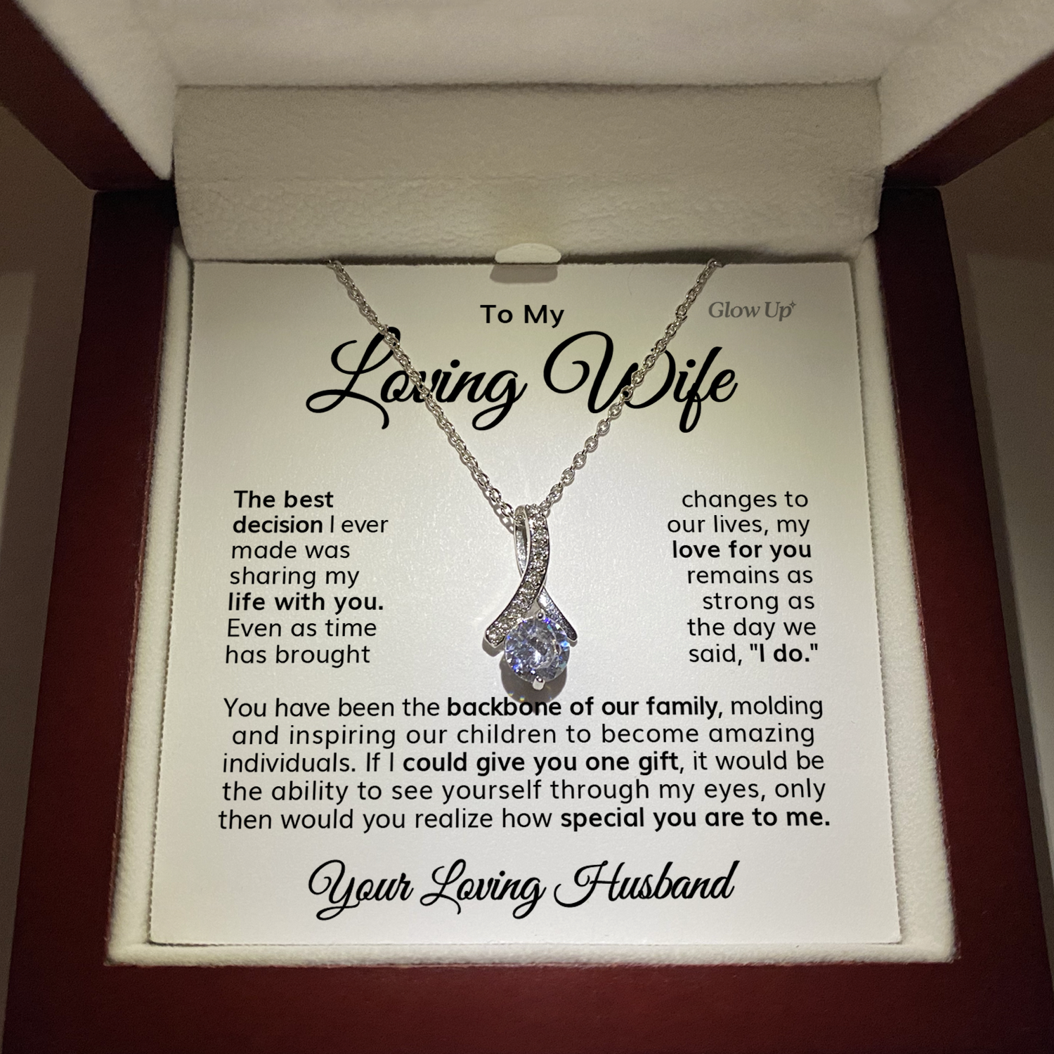 ShineOn Fulfillment Jewelry 14K White Gold Finish / Luxury Box To My Loving Wife - Best Decision - Ribbon Necklace