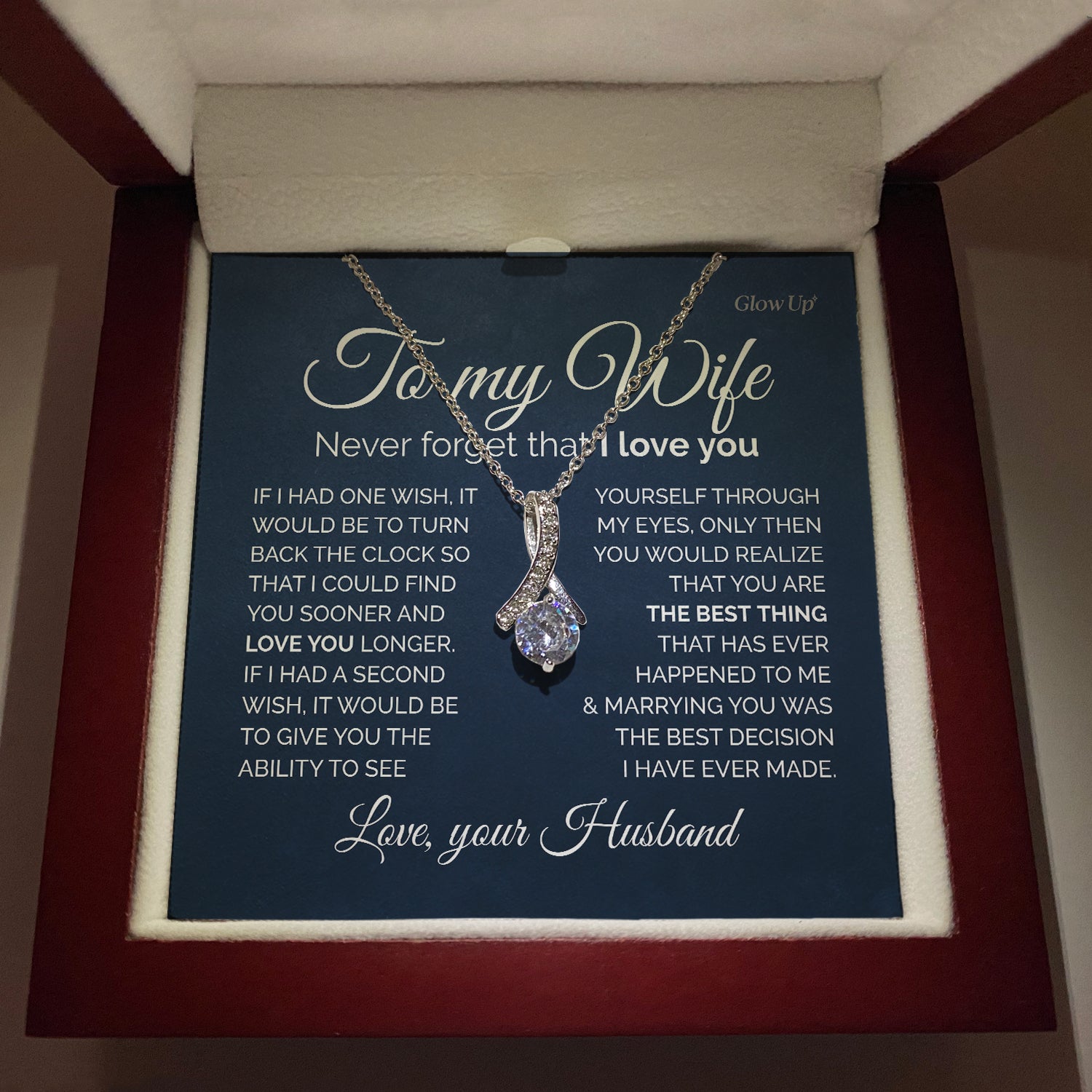 ShineOn Fulfillment Jewelry 14K White Gold Finish / Luxury Box To my Wife - If I had one wish - Ribbon necklace