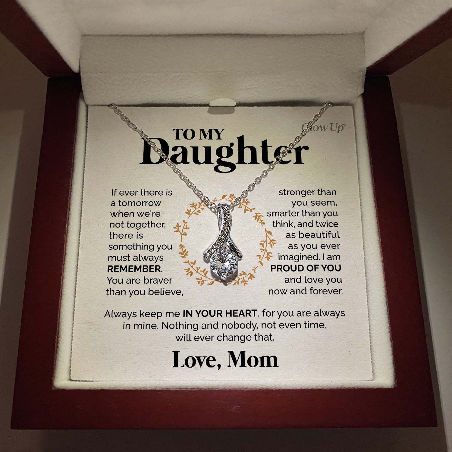 ShineOn Fulfillment Jewelry 14K White Gold Finish / Luxury LED Box To my Daughter - I am proud of you - Ribbon Necklace