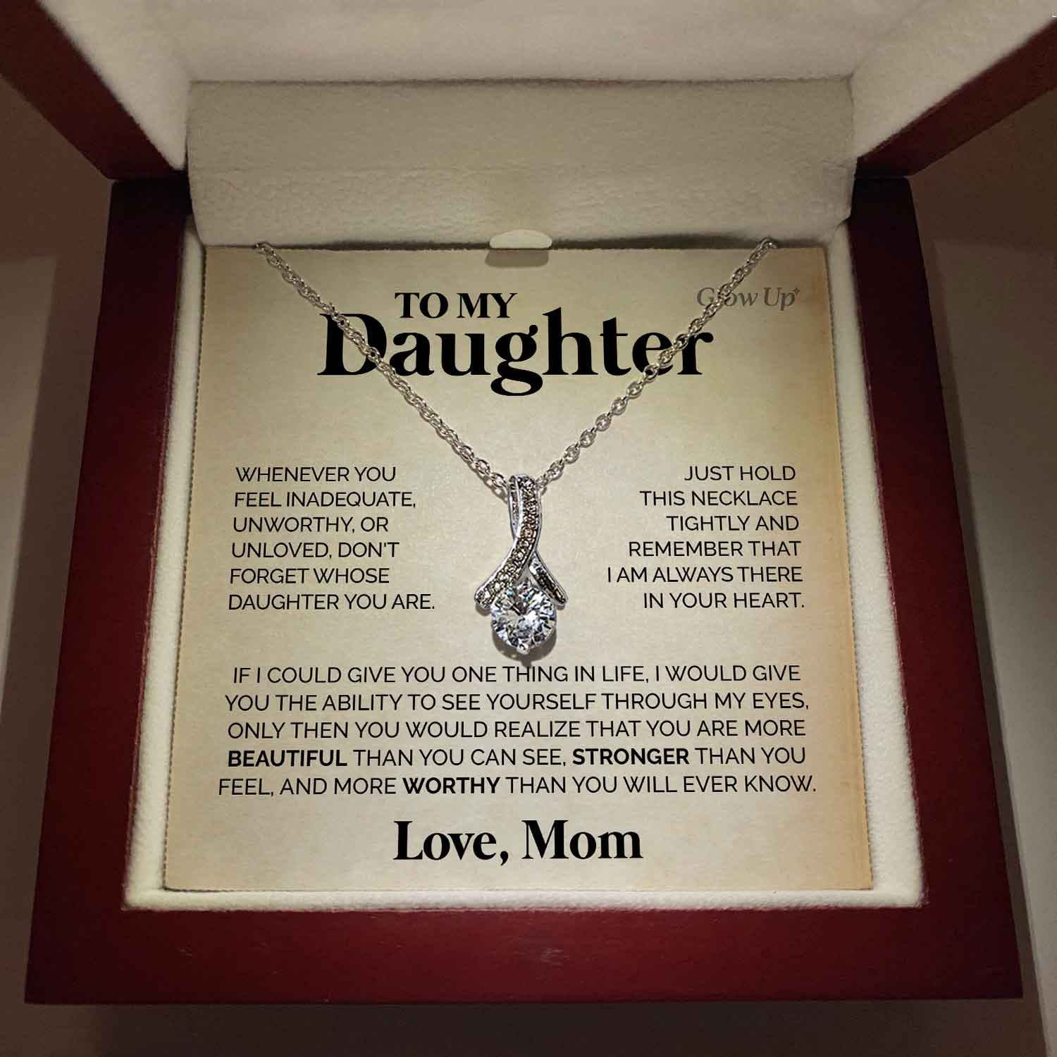 ShineOn Fulfillment Jewelry 14K White Gold Finish / Luxury LED Box To My Daughter - You are in my heart - Ribbon Necklace
