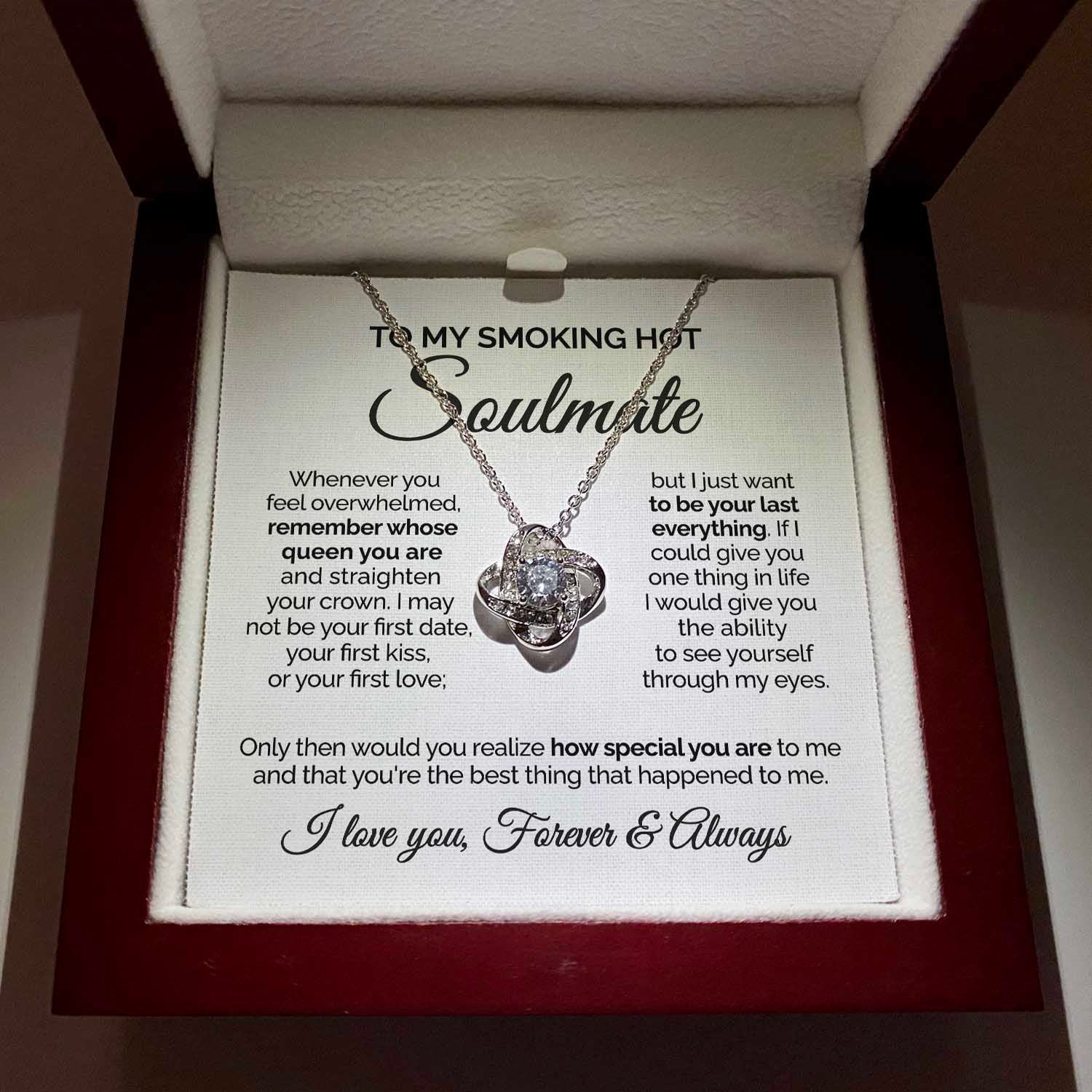 ShineOn Fulfillment Jewelry 14K White Gold Finish / Luxury LED Box To my Smoking hot Soulmate - I love you - Love Knot Necklace