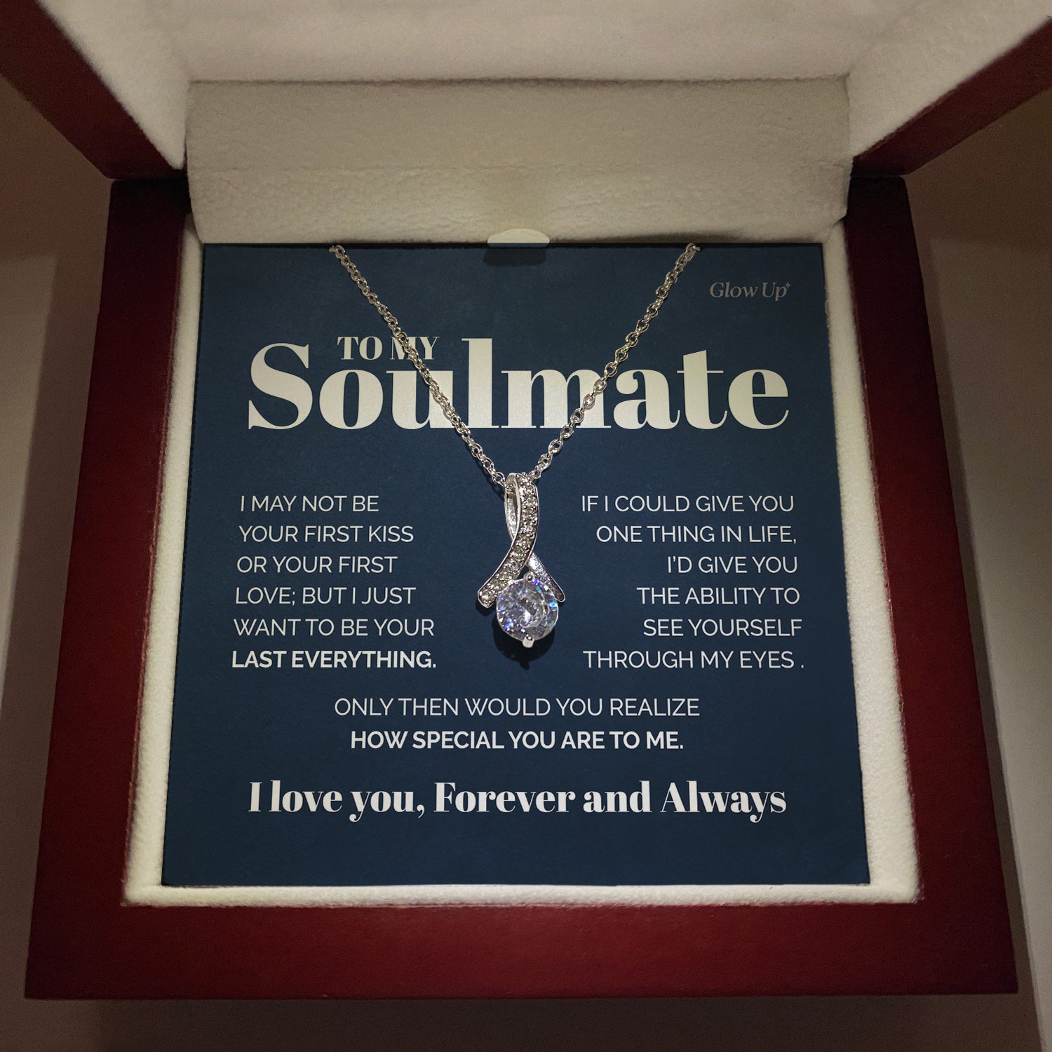ShineOn Fulfillment Jewelry 14K White Gold Finish / Luxury LED Box To my Soulmate - You are special to me  - Ribbon necklace