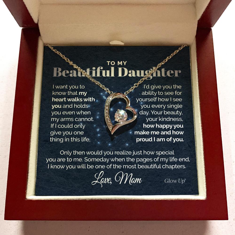 ShineOn Fulfillment Jewelry 14k White Gold Finish / Standard Box To my Beautiful Daughter - I'm proud of you - Forever love necklace