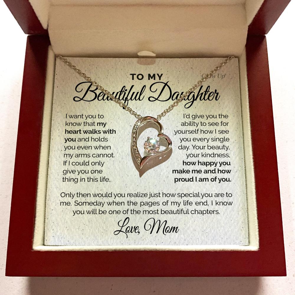 ShineOn Fulfillment Jewelry 14k White Gold Finish / Standard Box To my Beautiful Daughter -  I'm proud of you - Forever Love necklace