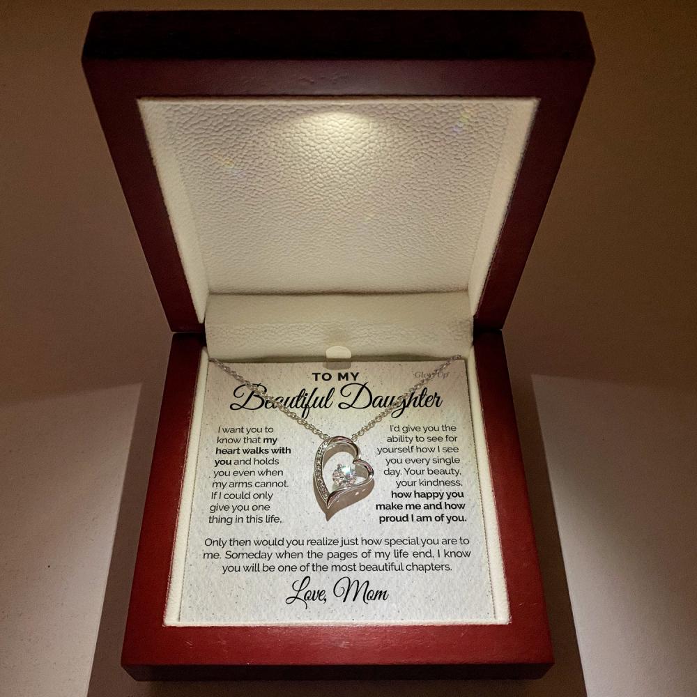 ShineOn Fulfillment Jewelry 14k White Gold Finish / Standard Box To my Beautiful Daughter -  I'm proud of you - Forever Love necklace