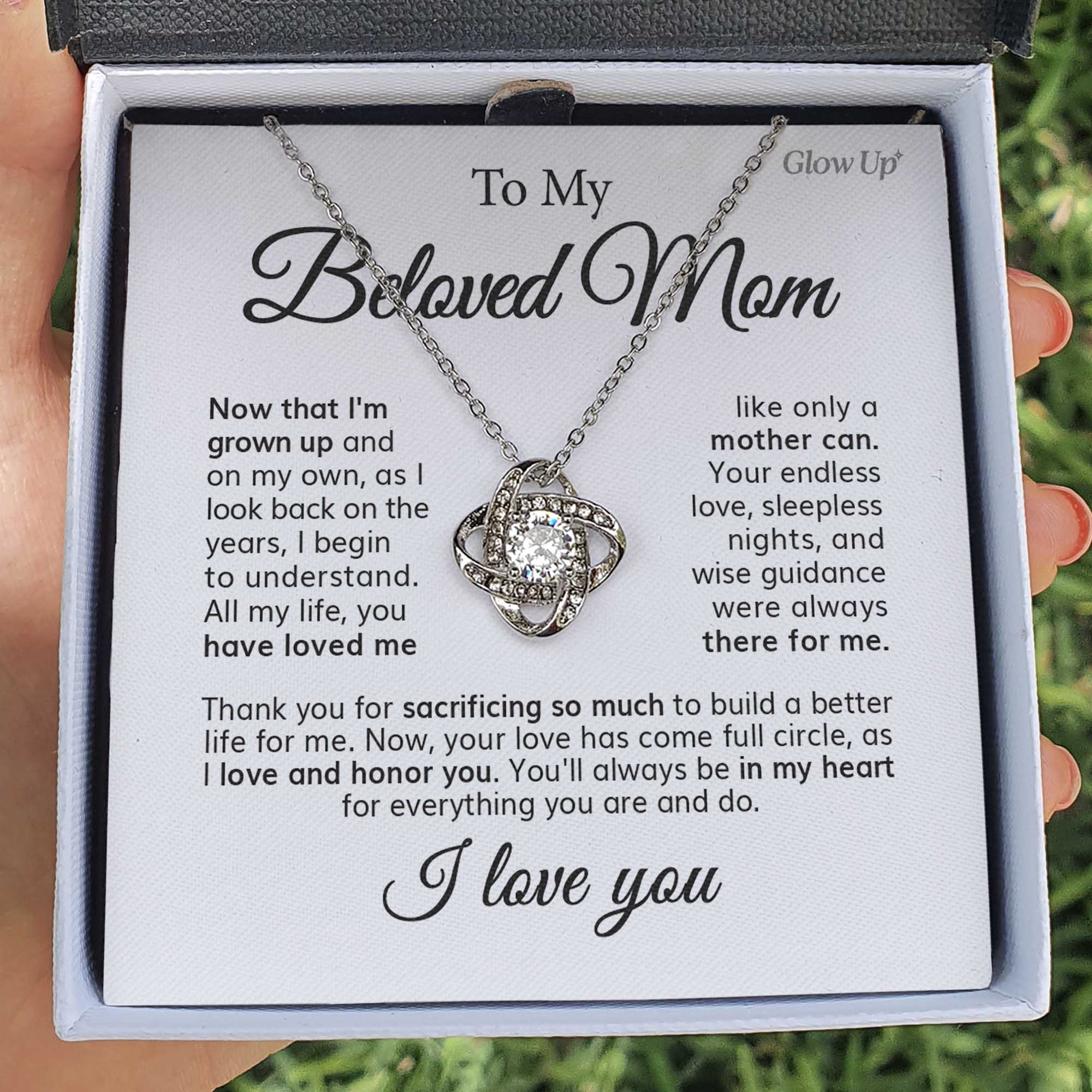 ShineOn Fulfillment Jewelry 14K White Gold Finish / Standard Box To My Beloved Mom - Your Endless Love  - Love Knot Necklace