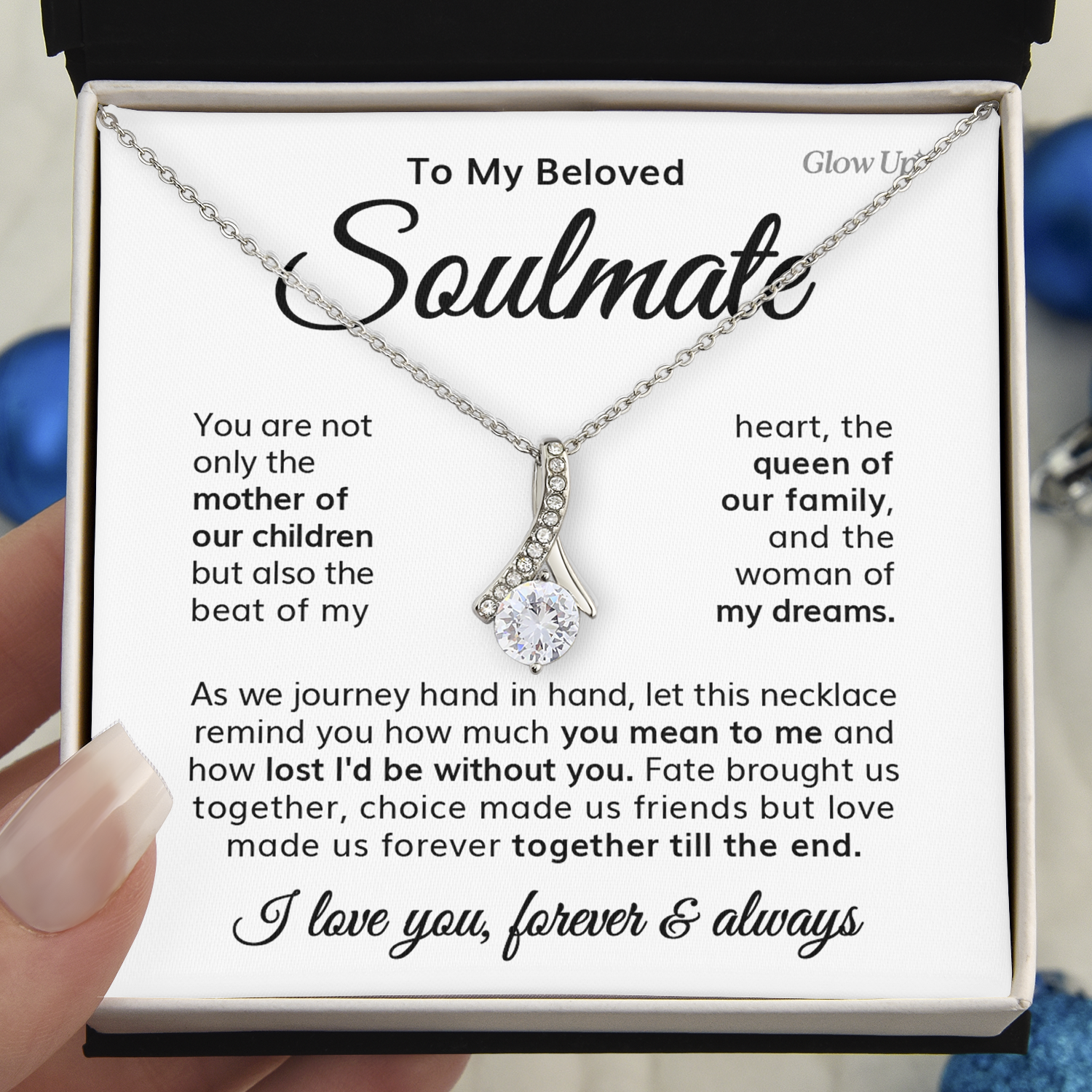 ShineOn Fulfillment Jewelry 14K White Gold Finish / Standard Box To My Beloved Soulmate - Ribbon Necklace