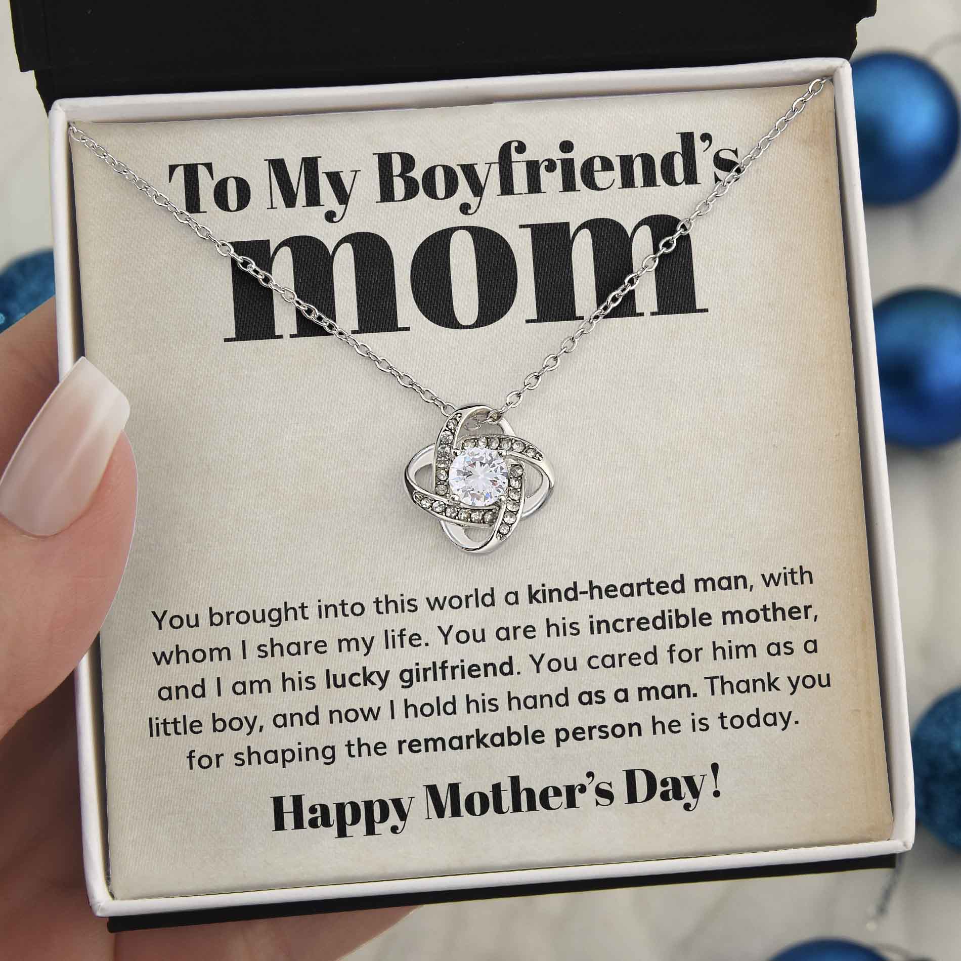 ShineOn Fulfillment Jewelry 14K White Gold Finish / Standard Box To my Boyfriend's Mom - Incredible Mom - Love Knot Necklace