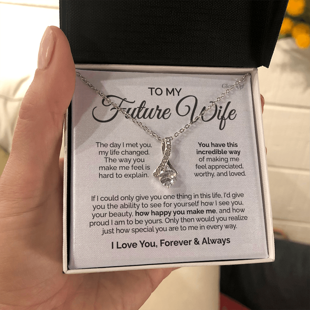 ShineOn Fulfillment Jewelry 14K White Gold Finish / Standard Box To my Future Wife - The day I met you - Ribbon Necklace