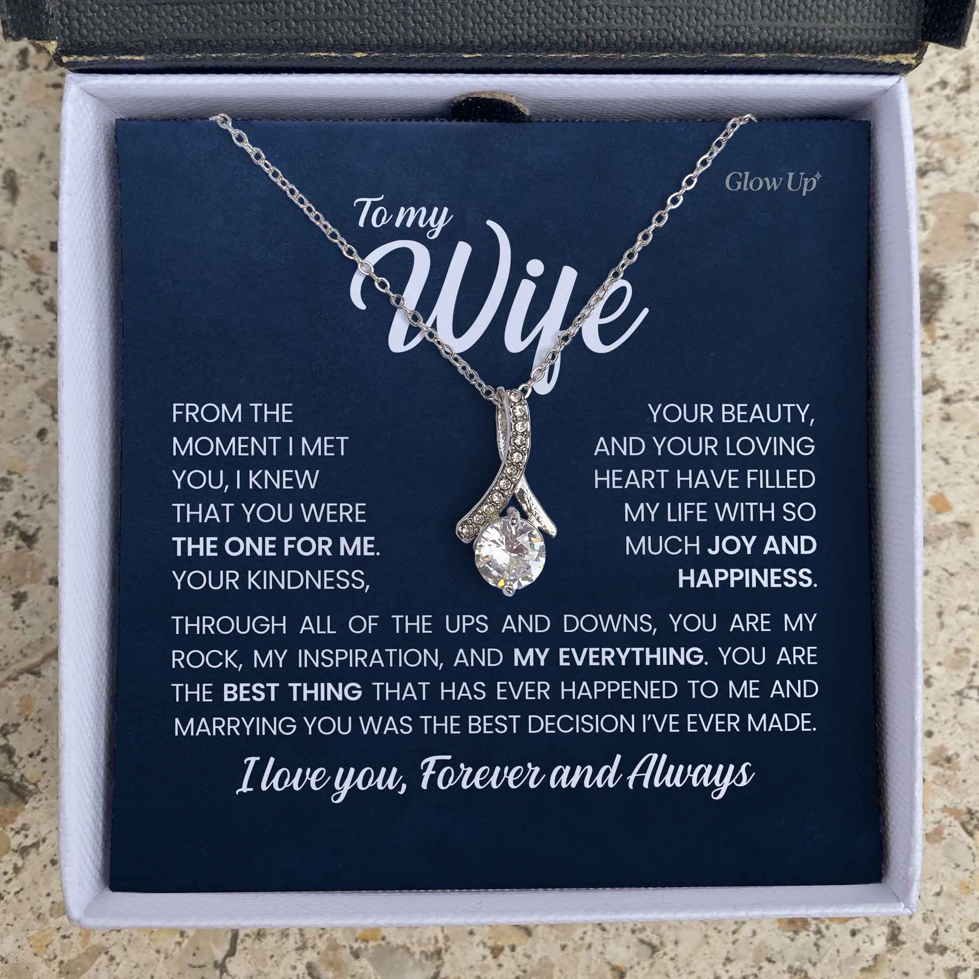 ShineOn Fulfillment Jewelry 14K White Gold Finish / Standard Box To my Wife - You're the best that happened to me - Ribbon Necklace