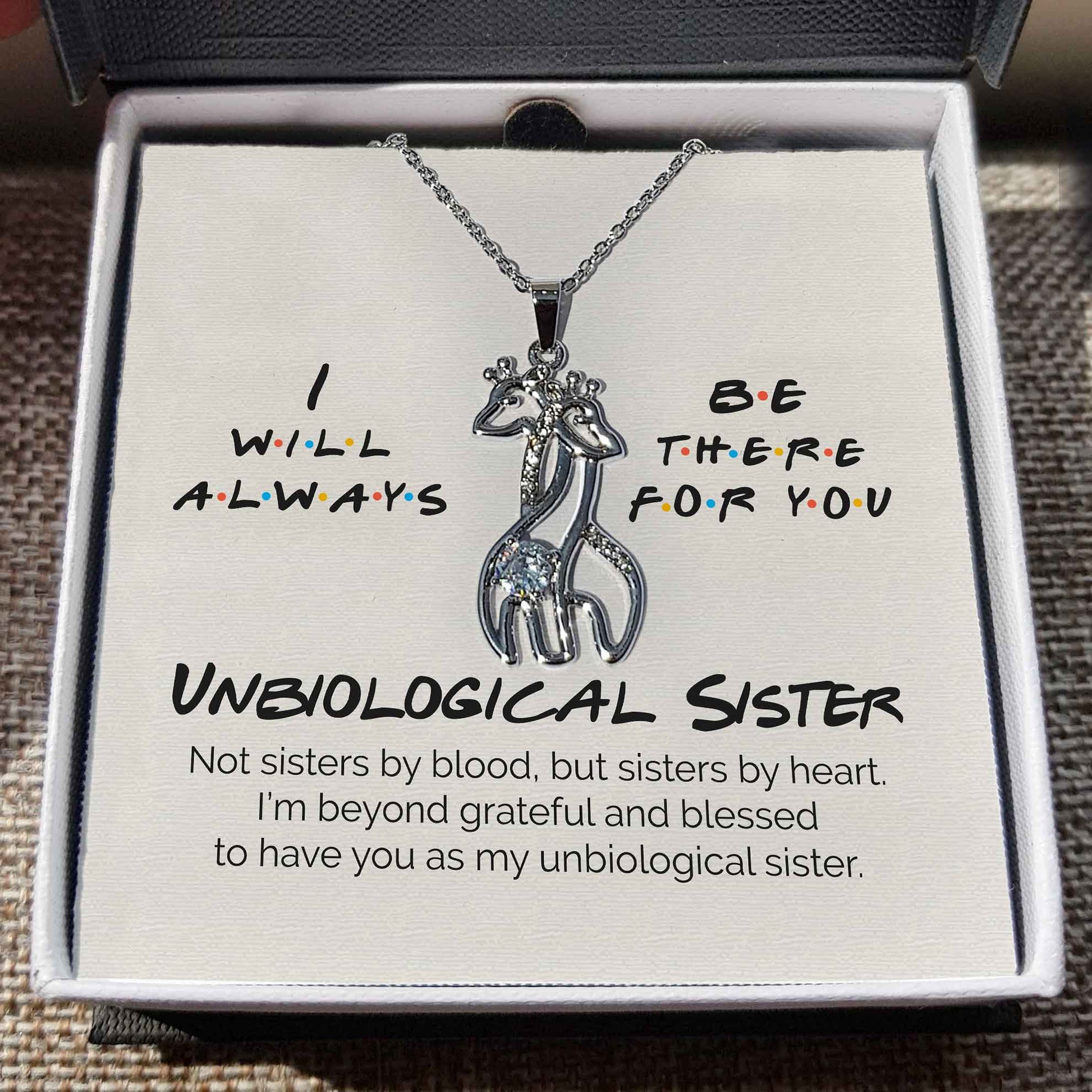 ShineOn Fulfillment Jewelry 14K White Gold Finish To My Unbiological Sister - I Will Always Be There For You - Giraffes Necklace