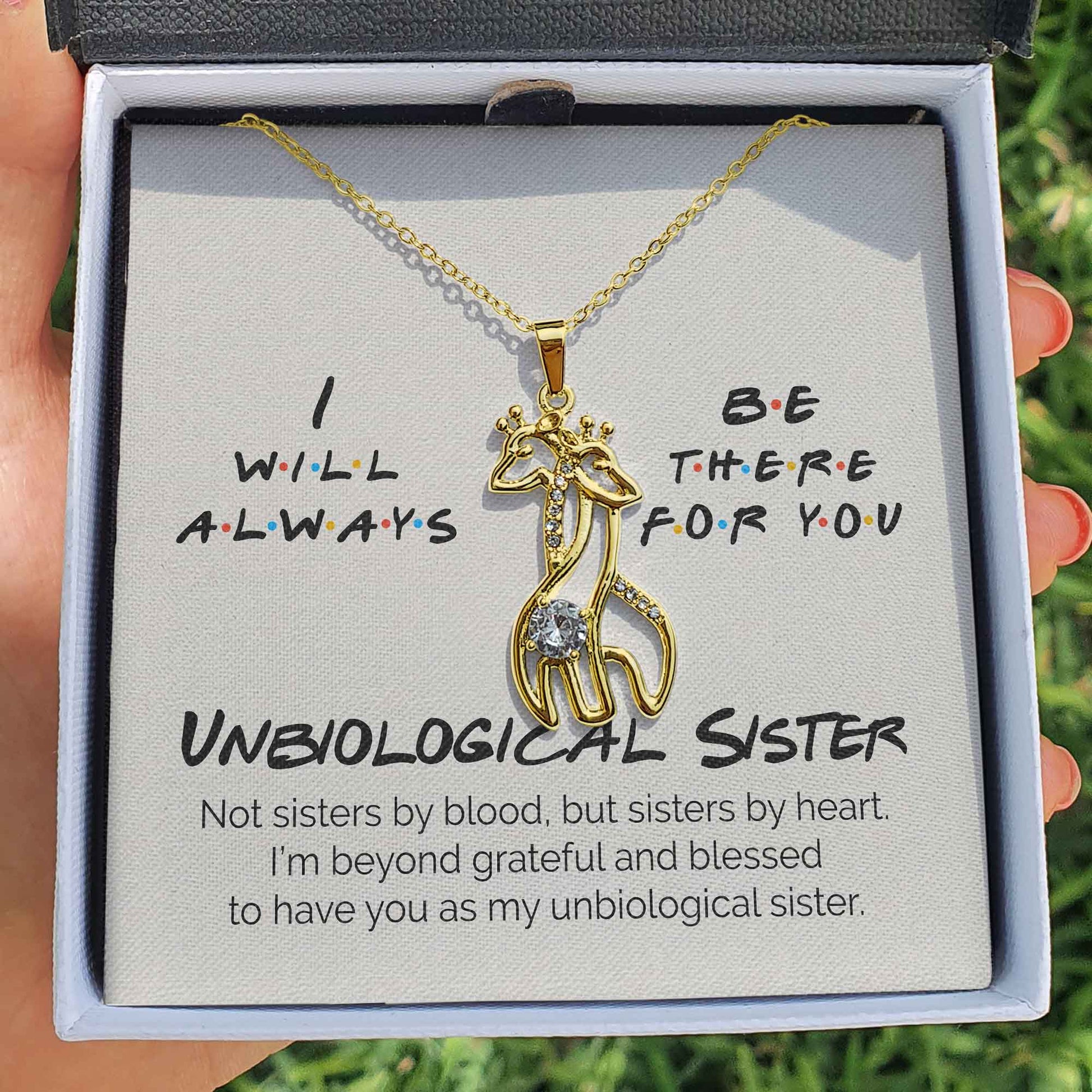 ShineOn Fulfillment Jewelry 14K White Gold Finish To My Unbiological Sister - I Will Always Be There For You - Giraffes Necklace