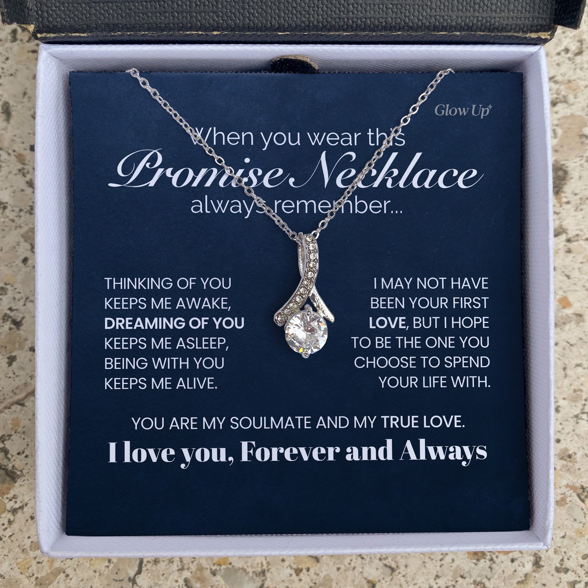 ShineOn Fulfillment Jewelry 14K White Gold Finish / Two-Toned Box Promise Necklace - When You Wear This Always Remember